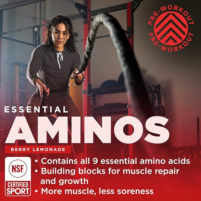 Gnarly Nutrition Essential Aminos Powder, Berry Lemonade ??Pre-Workout Amino Acids ??NSF Contents Certified ??Supplement to Support and Rebuild Muscle ??Berry Lemonade Caffeine Free, 10.58 oz