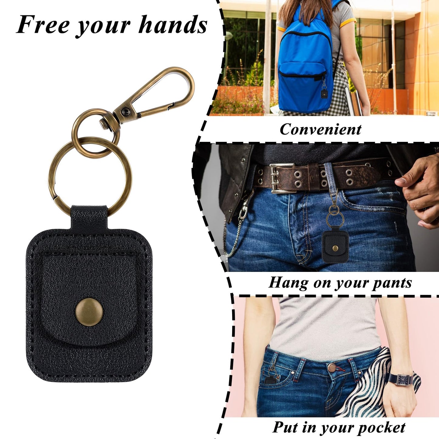 InnoHHustle Leather Ring Holder Keychain, Portable Gym Ring Holder Jewelry Keychain Travel Pouch for Wedding Necklace（Black）