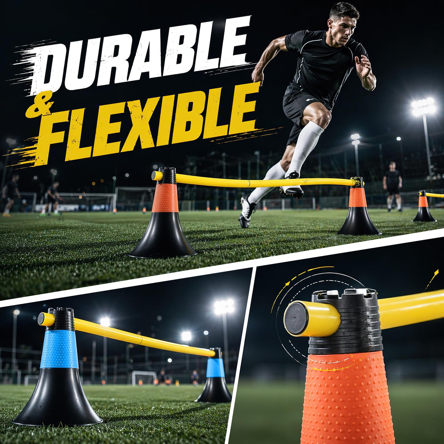 BLANRICO 9 Inch Agility Training Cones with Poles, 10PCS Set Soccer Basketball Practice Cones for Speed Footwork and Coordination Drills
