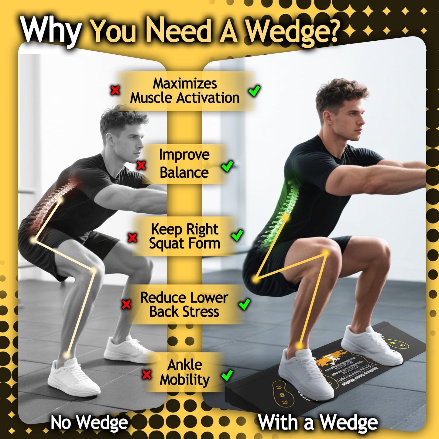 Squat Wedge Height-Adjustable Slant Board: 2Pcs Wide Wedges for Weightlifting Leg Glute Workout Improve Strength and Mobility for Gym Home