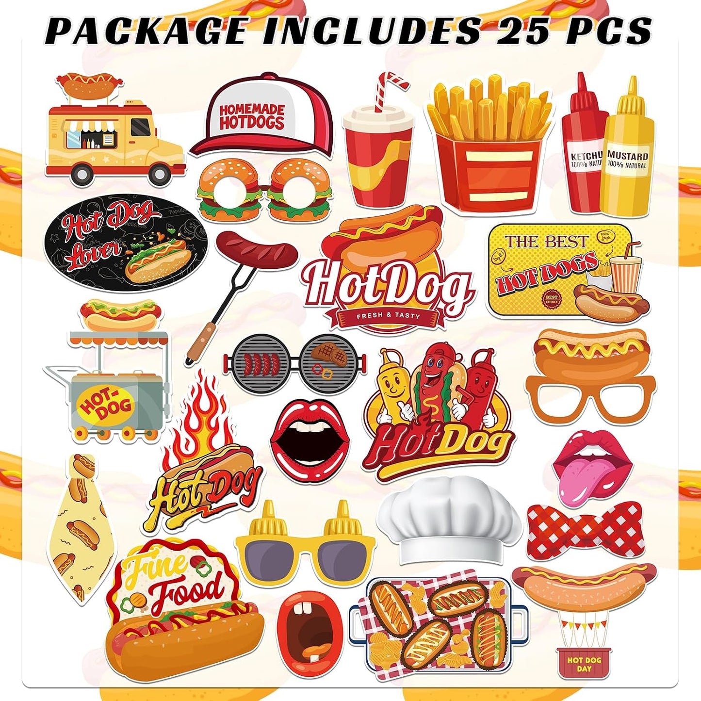 BOBYIYI 25pcs Hotdog Photo Props Hot Dog Party Decorations Hot Dog Bar Fiesta Celebration BBQ Party Fun Food Sausage