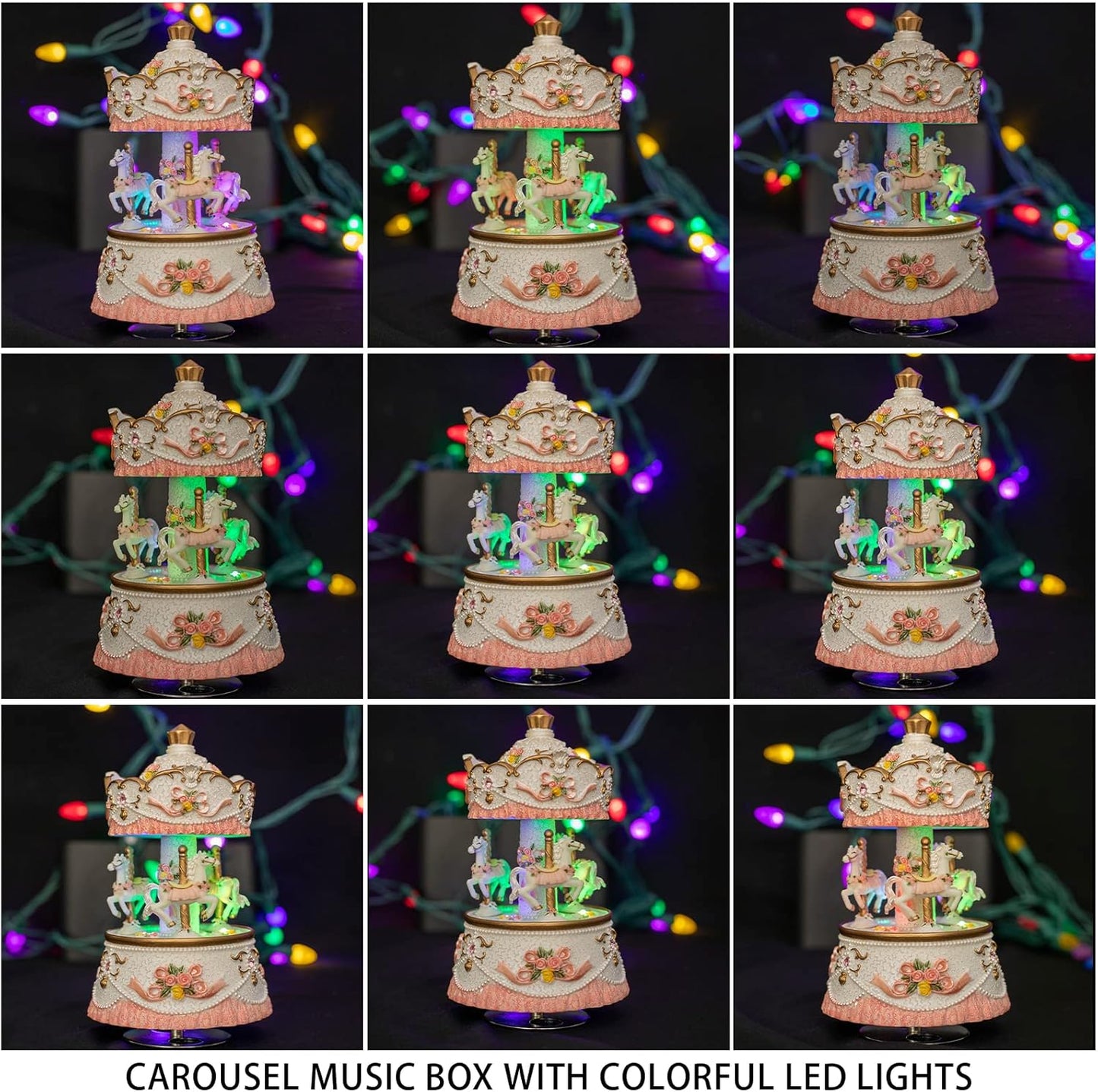 Skiennix Carousel Music Box - Colorful LED Lights & Luxury Horse Figurines | Perfect Gift for Kids