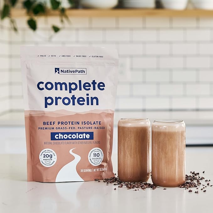 NativePath Complete Beef Protein Powder Isolate ??Grass-Fed, Pasture-Raised, Dairy & Lactose Free, Gluten Free, Zero Sugar, MCTs & Amino Acids ??20g Protein, Chocolate Flavor, 30 Servings