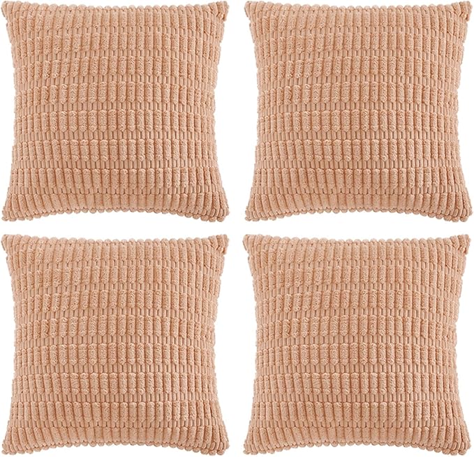 Fancy Homi 4 Packs Decorative Throw Pillow Covers for Living Room Couch Bed, Modern Farmhouse Boho Home Décor Accent Cushion Case, 24" x 24", Peach