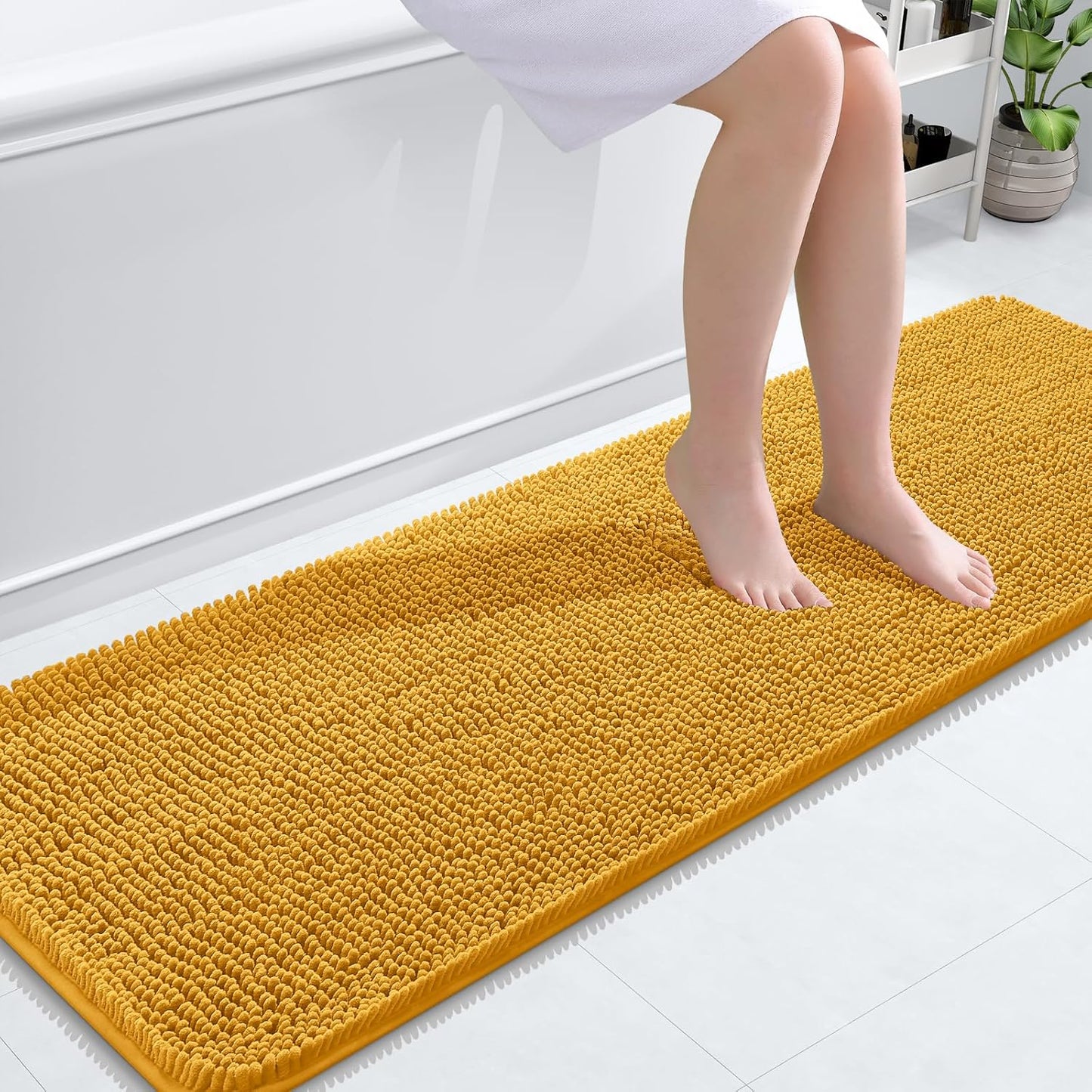 OLANLY Bathroom Runner Rug - Soft Absorbent Chenille with Rubber Backing | Quick Dry, 59x20 Inches, Golden Yellow
