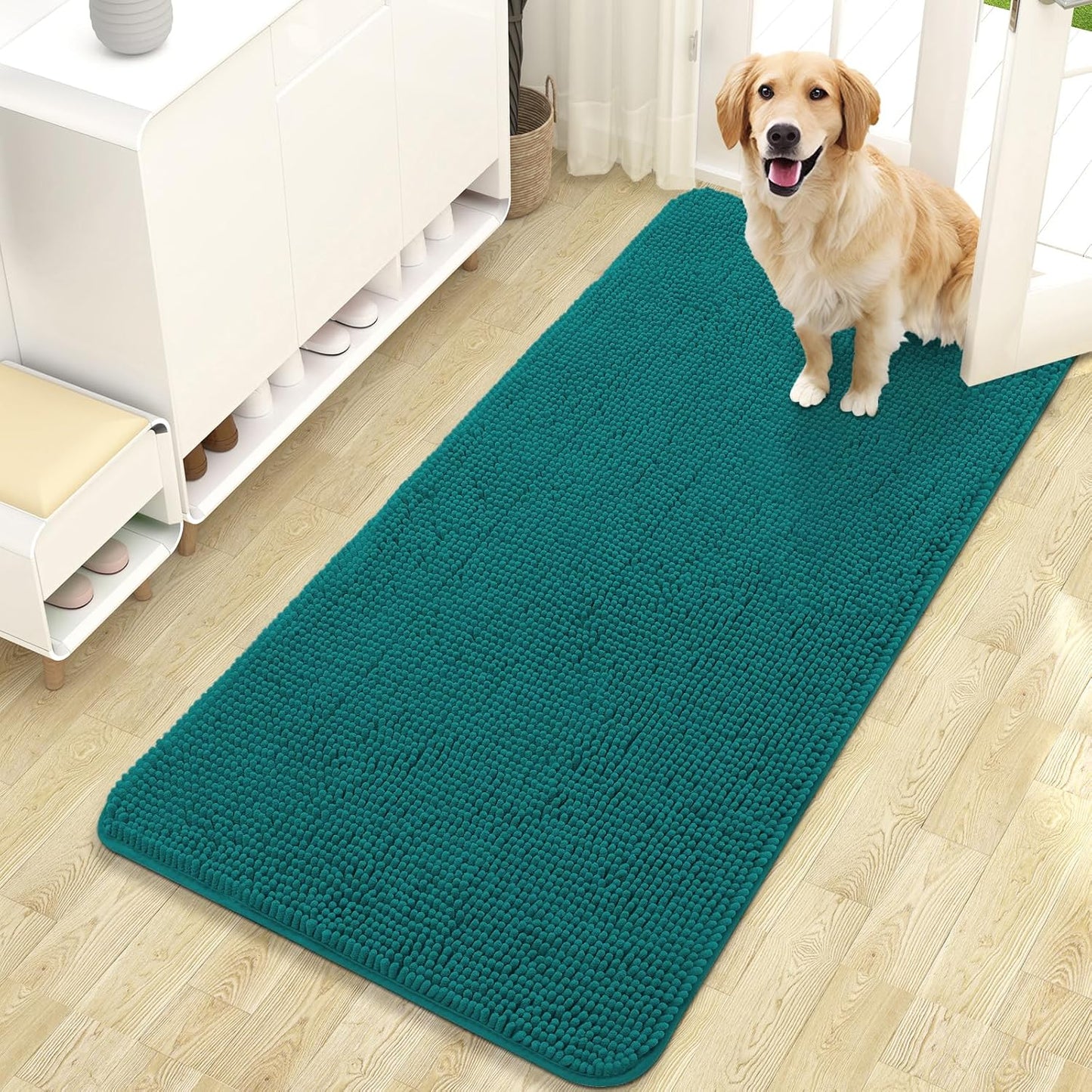 OLANLY Dog Door Mat - Absorbent Non-Slip Washable Doormat for Muddy Paws | 47x24, Lake Blue