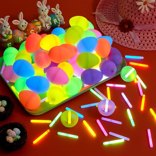 JOYIN 200 Pcs Easter Egg with 300 Pcs Easter Glow Sticks, Glow in the Dark for Kids Easter Basket Stuffers, Easter Egg Hunt Party Favors Classroom Decorations Supplies
