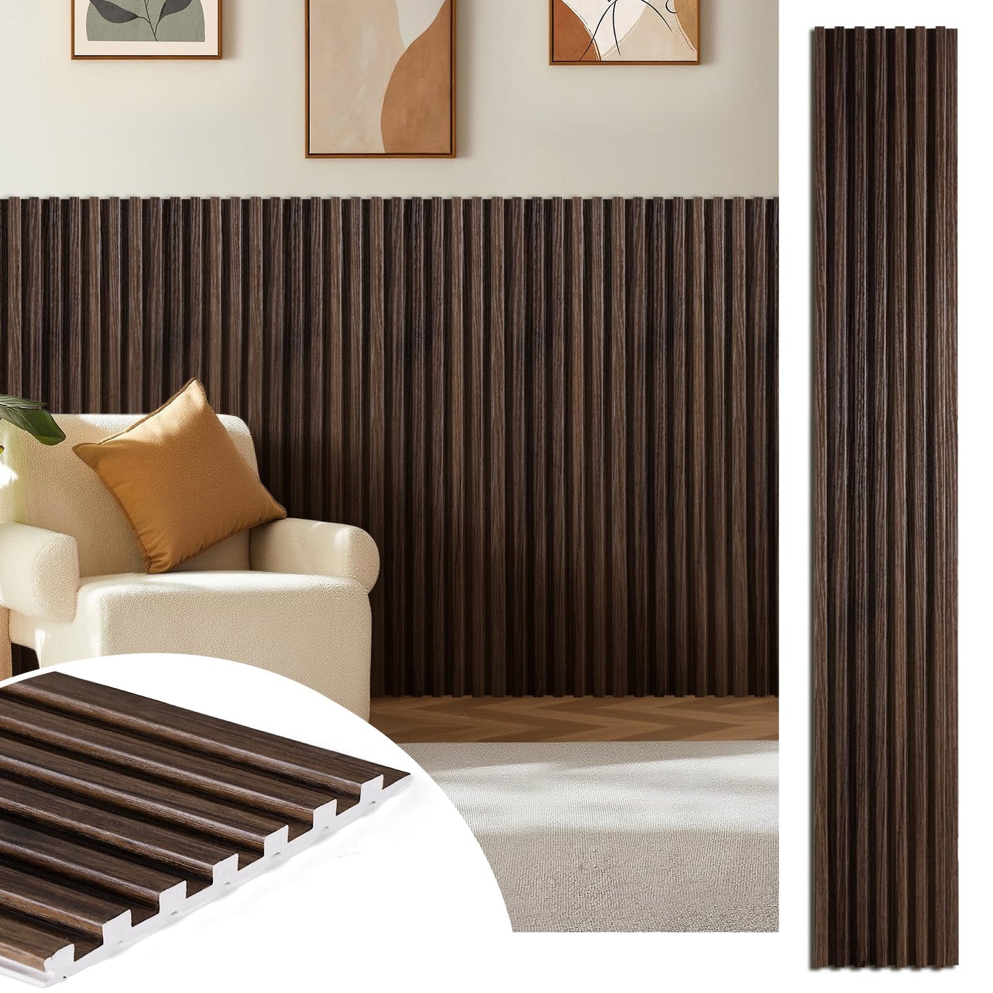 LARWORKS WPC Acoustic Slat Wall Panels 16-Pack 47.2'' x 6'', Accent 3D Wall Panel for Interior Wall Decor, Waterproof Fluted Textured Panel Wall Slats,Solid Walnut (Cover Approx.32 sq.ft)