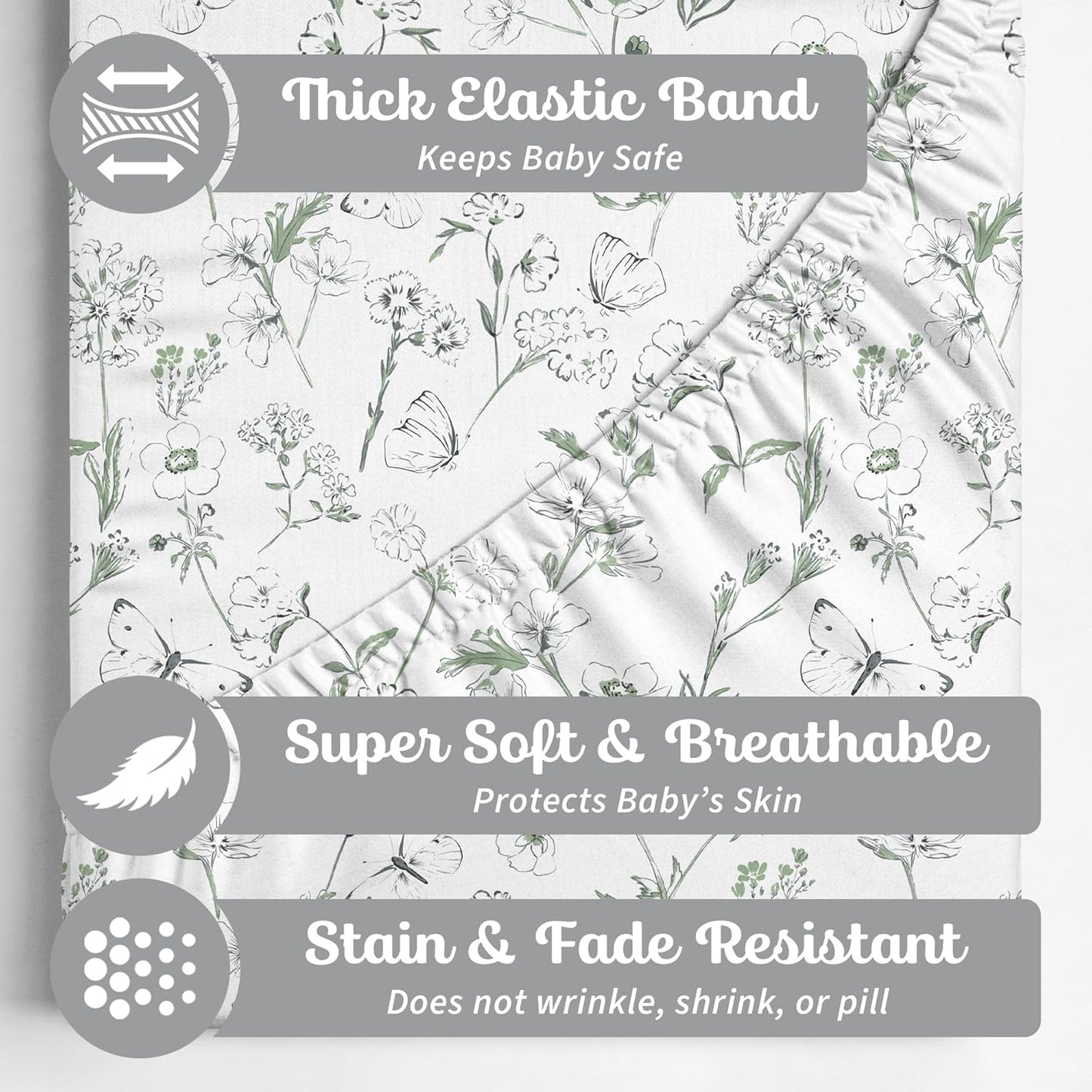 Skiennix Fitted Baby Crib Sheets - Buttery Soft Organic Cotton Blend - 2 Pack in Butterfly Garden Design
