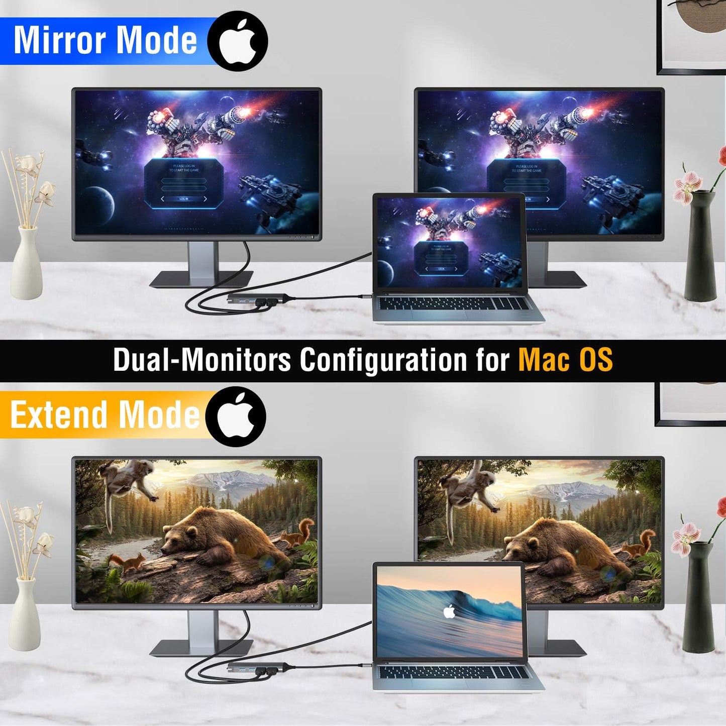 Auimce 7-in-1 2 HDMI,100W 3.0, USB C Docking Station Dual Monitor, Laptop Dock with PD, USB SD/TF Card Reader Ports