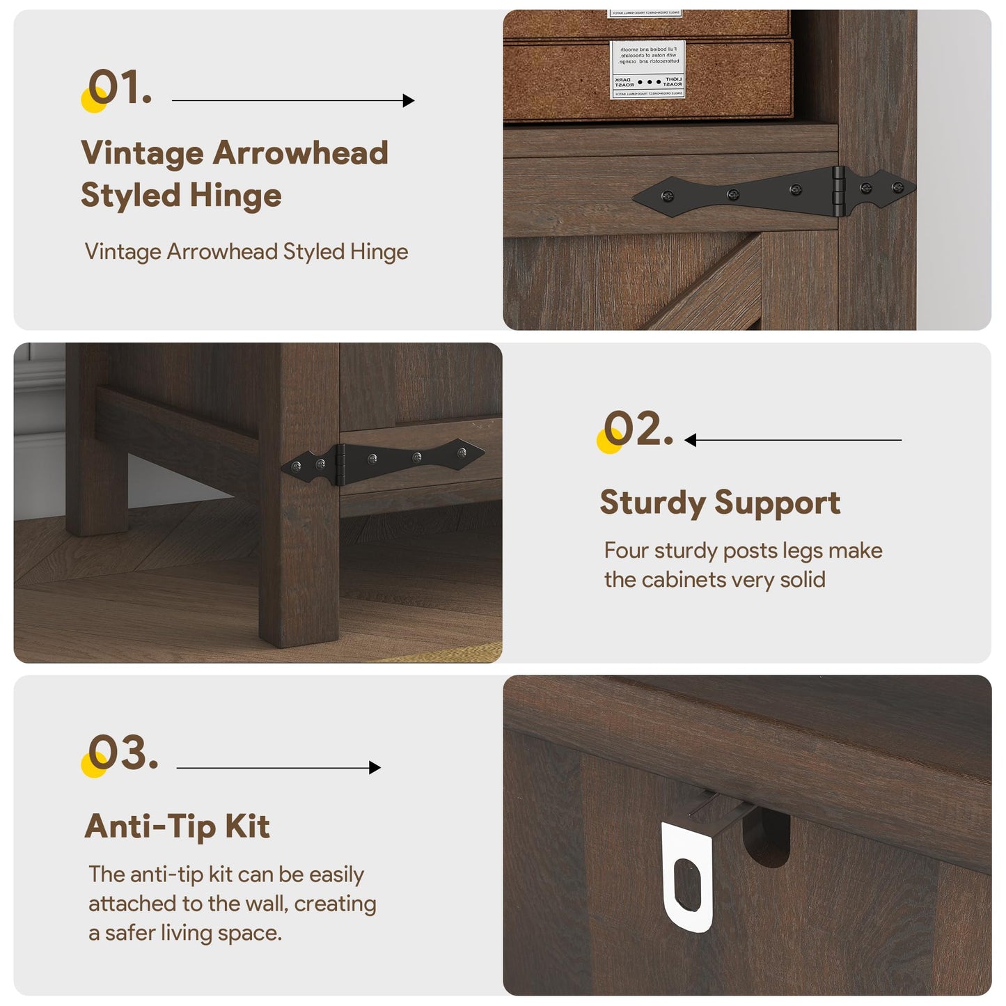 knoworld Buffet Sideboard with Storage Farmhouse with 4 Doors, 55'' Large Kitchen Storage Cabinet Wood Coffee Bar Cabinet Buffet Table with Shelves for Kitchen, Dining Room, Entryway (Brown, 55in)