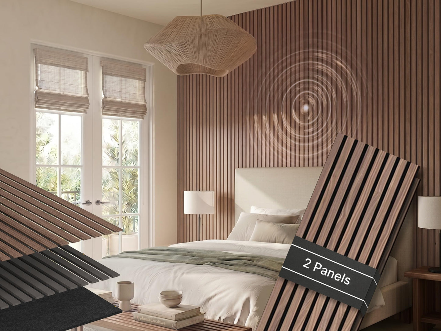 WVH Luxury American Walnut Acoustic Slat Wood Wall Panels, Measures 94.49" x 25.20", Premium Oiled Finish, Interior Decor for Walls & Ceilings, Noise Cancelling & Sound Absorbing for Home, 2pcs