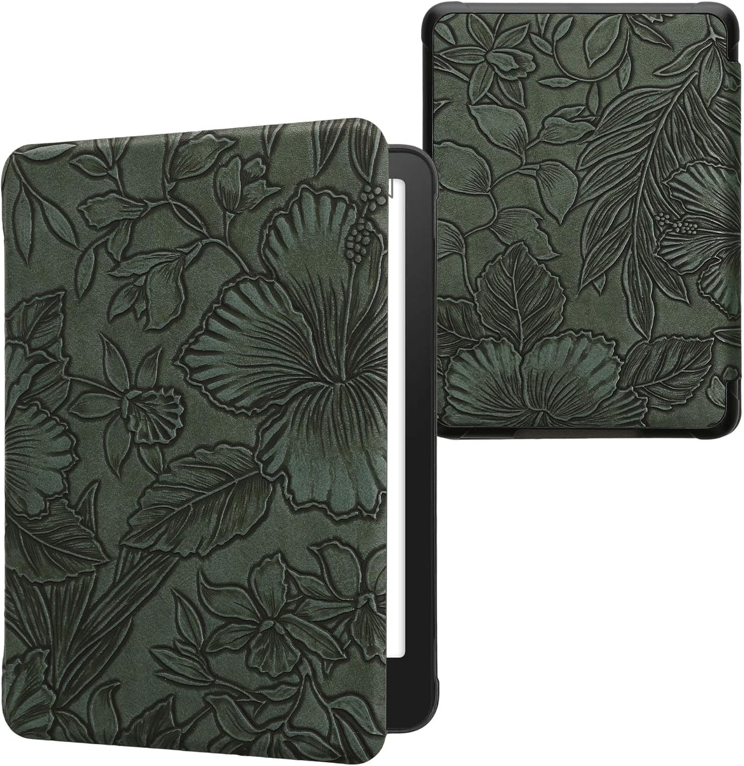 kwmobile (2024)/Colorsoft Case Compatible with Amazon Kindle Paperwhite Case - eReader Cover - Embossing Flowers Green