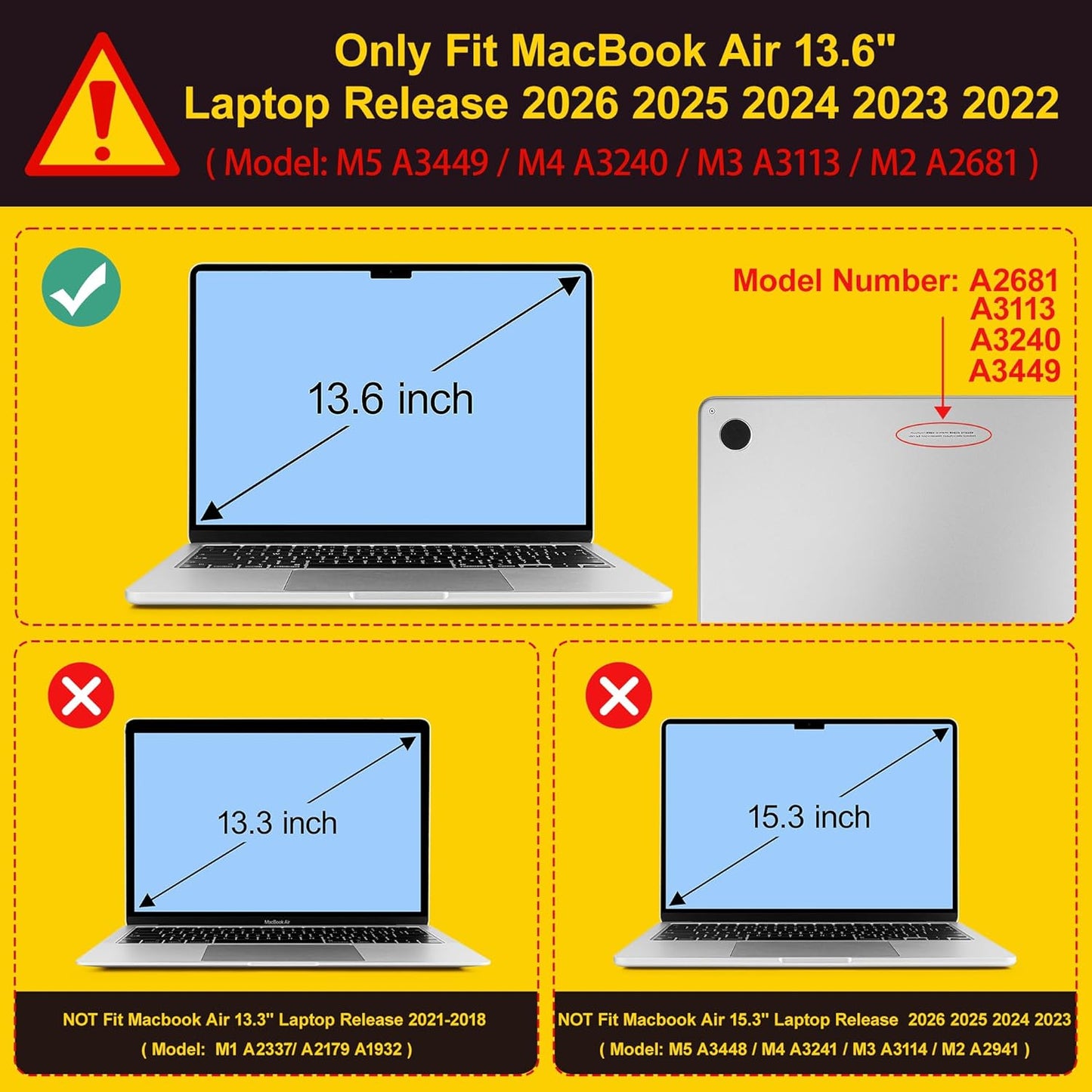 Tuiklol 13 inch M5 2026 M4 2025 M3 2024 M2 2022 A3449 A3240 A3113 A2681,Plastic 13.6 for MacBook Air Case Release Model