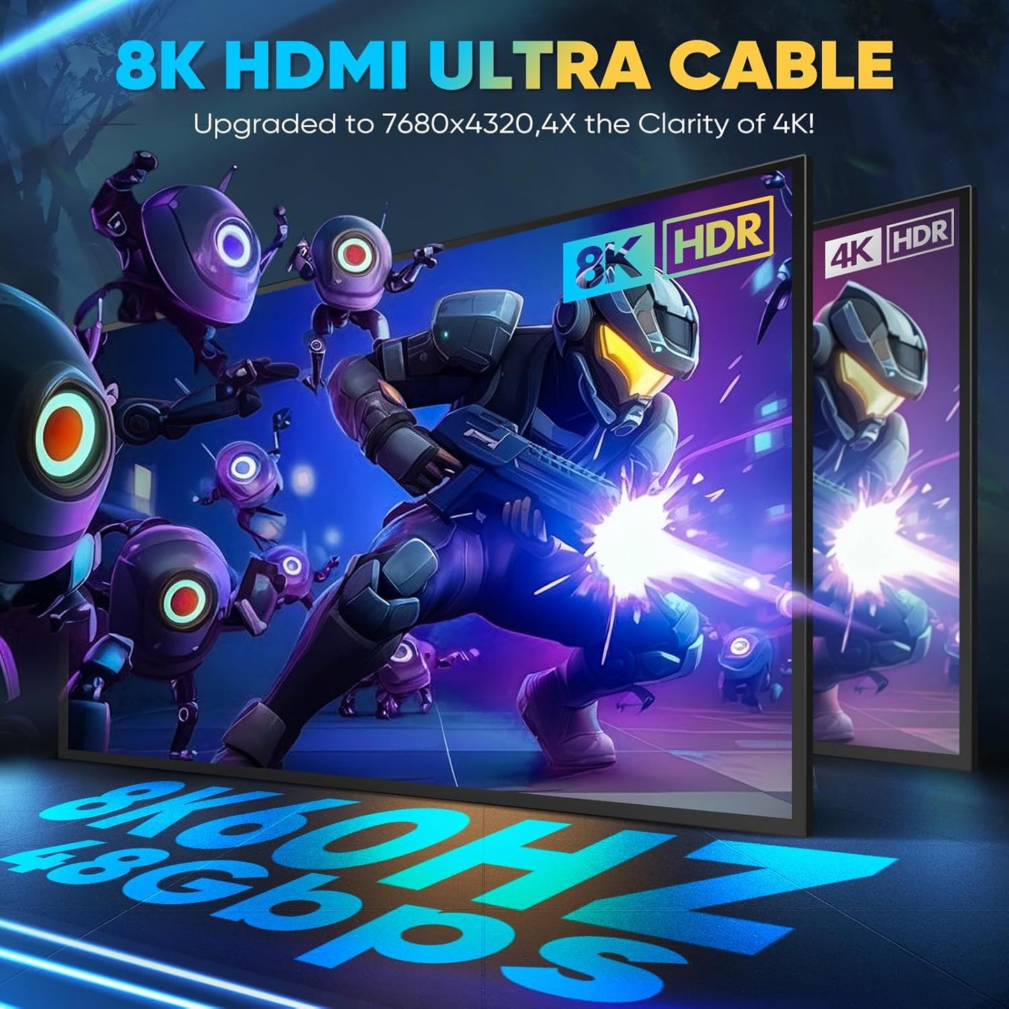Yuaice 10K 8K 2.1 16FT 48Gbps (1.5FT-25FT) 4K@120Hz, 8K@60Hz, 2.2/2. Long HDMI Cable - Ultra HD Cable High-Speed Lead