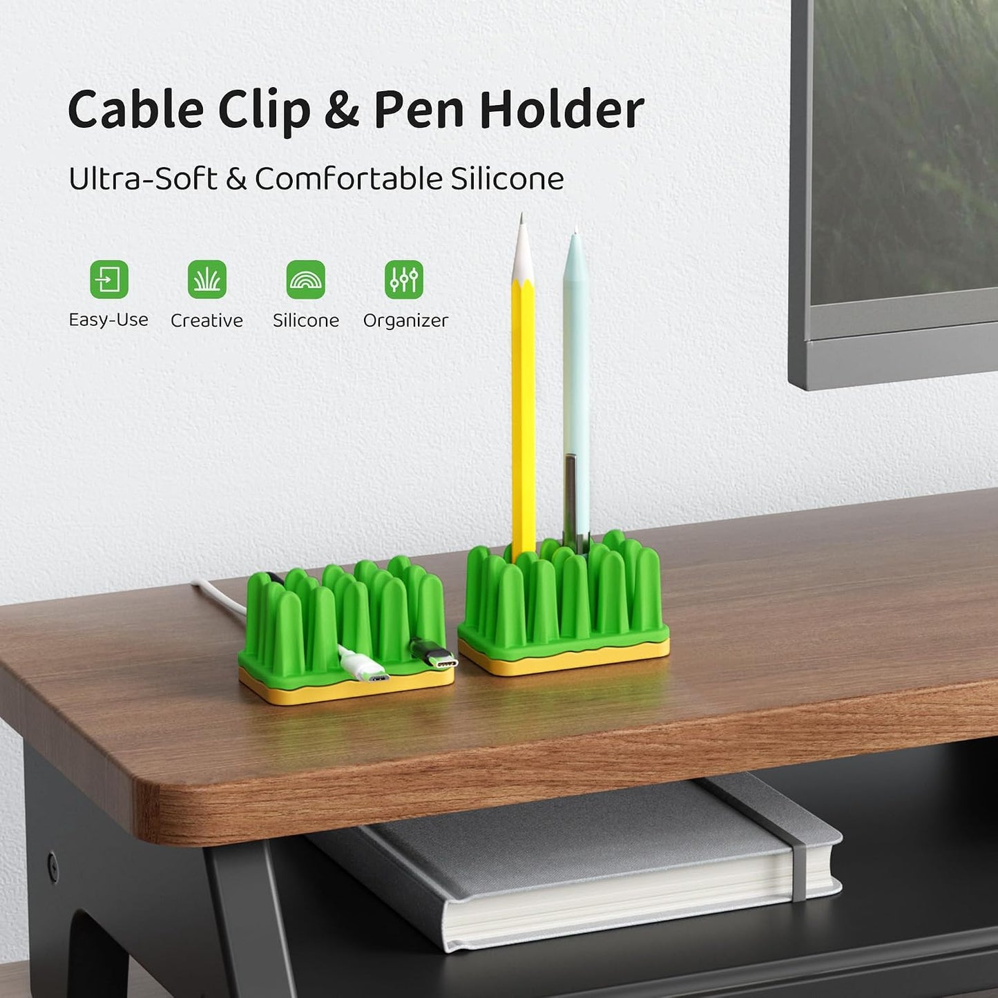 ELETIUO 2 Pack Turf Cable Organizer Silicone Grass Wire Holder with Adhesive Base, Desk Cable Management for Charger