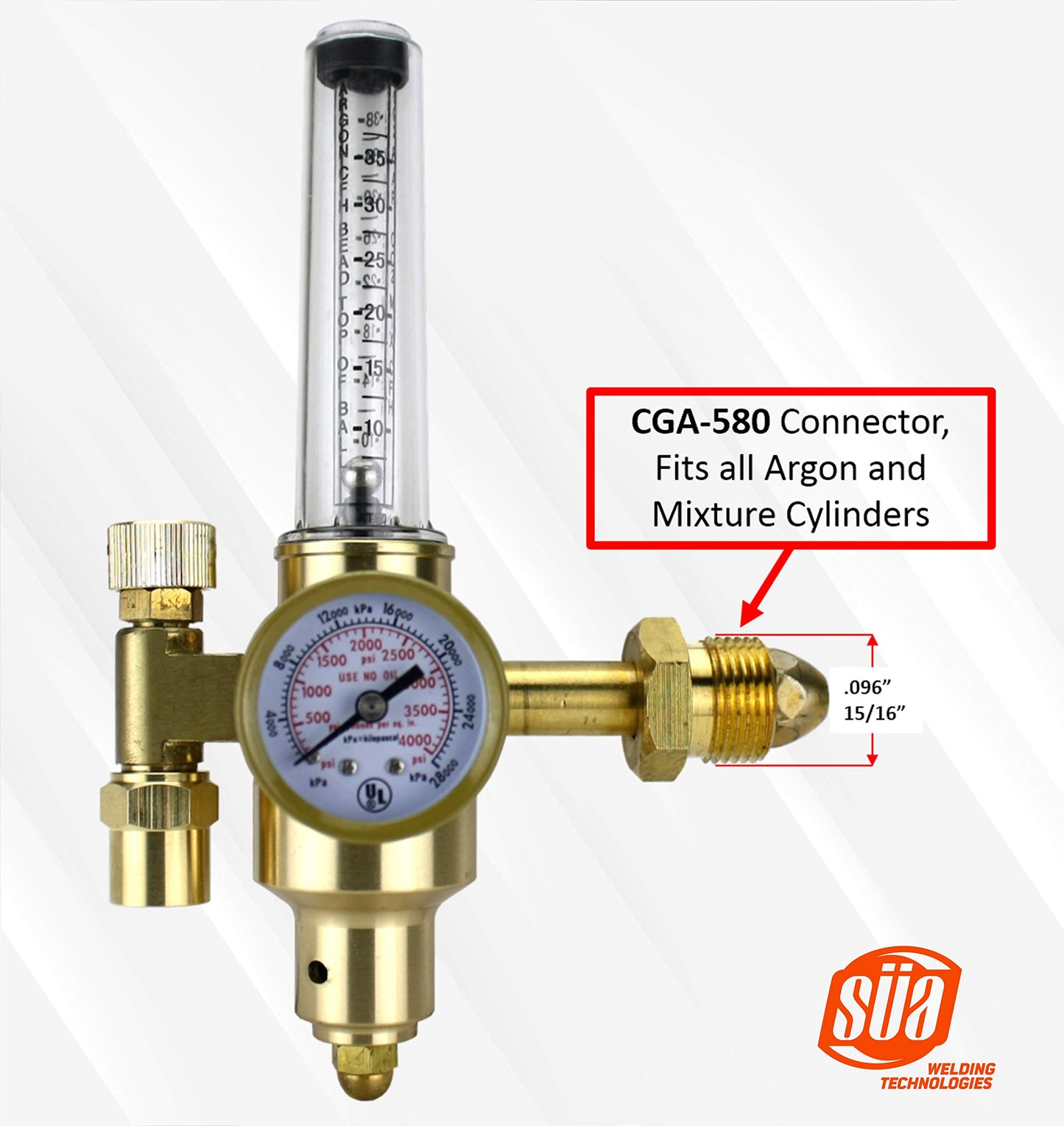 Argon CO2 - TIG/MIG Flowmeter - Welding Regulator - High-Flow - SÜA with 10 Feet Argon Hose- CGA580 - HDV