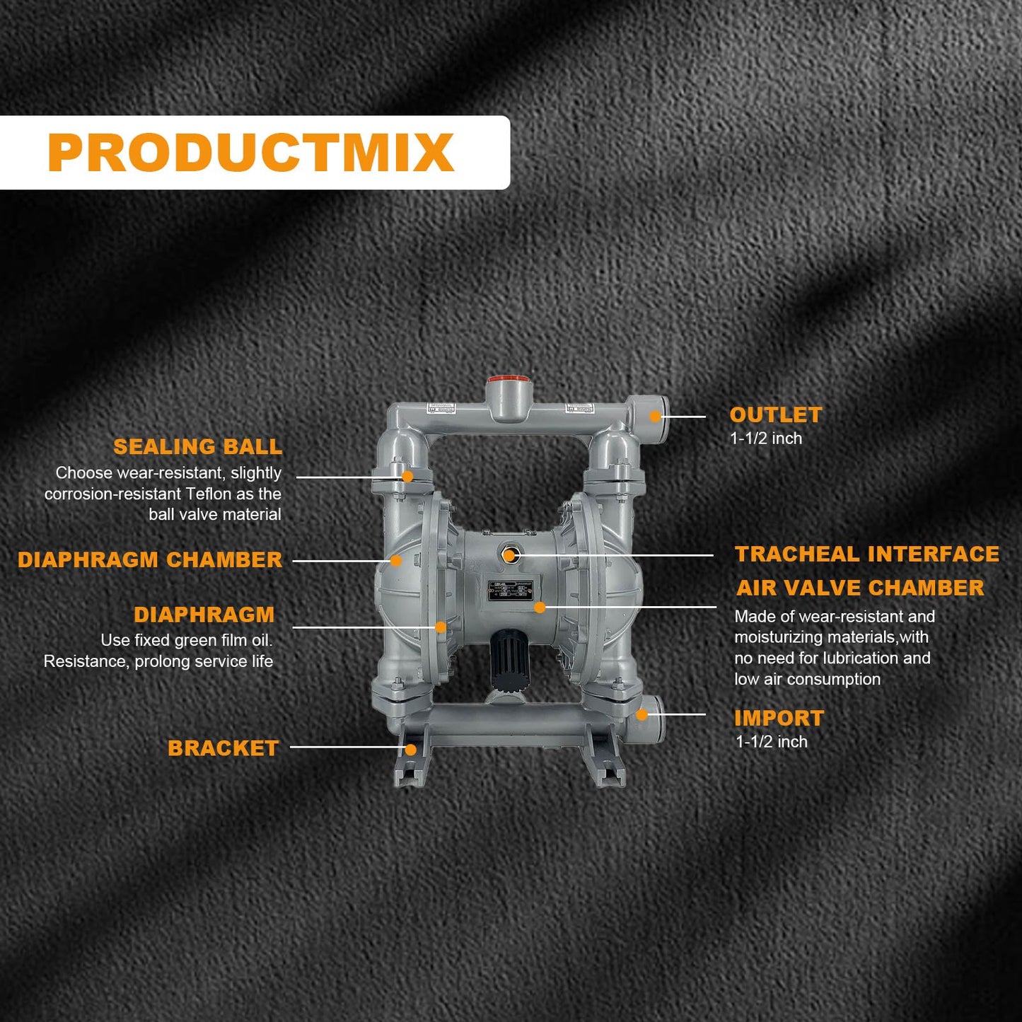 Cozyel Air-Operated Diaphragm Pump Double Diaphragm Pump 1-1/2 inch Inlet & Outlet, Dual Diaphragm Air Pump Aluminum Alloy 44 GPM Max 115PSI, QBK_40L