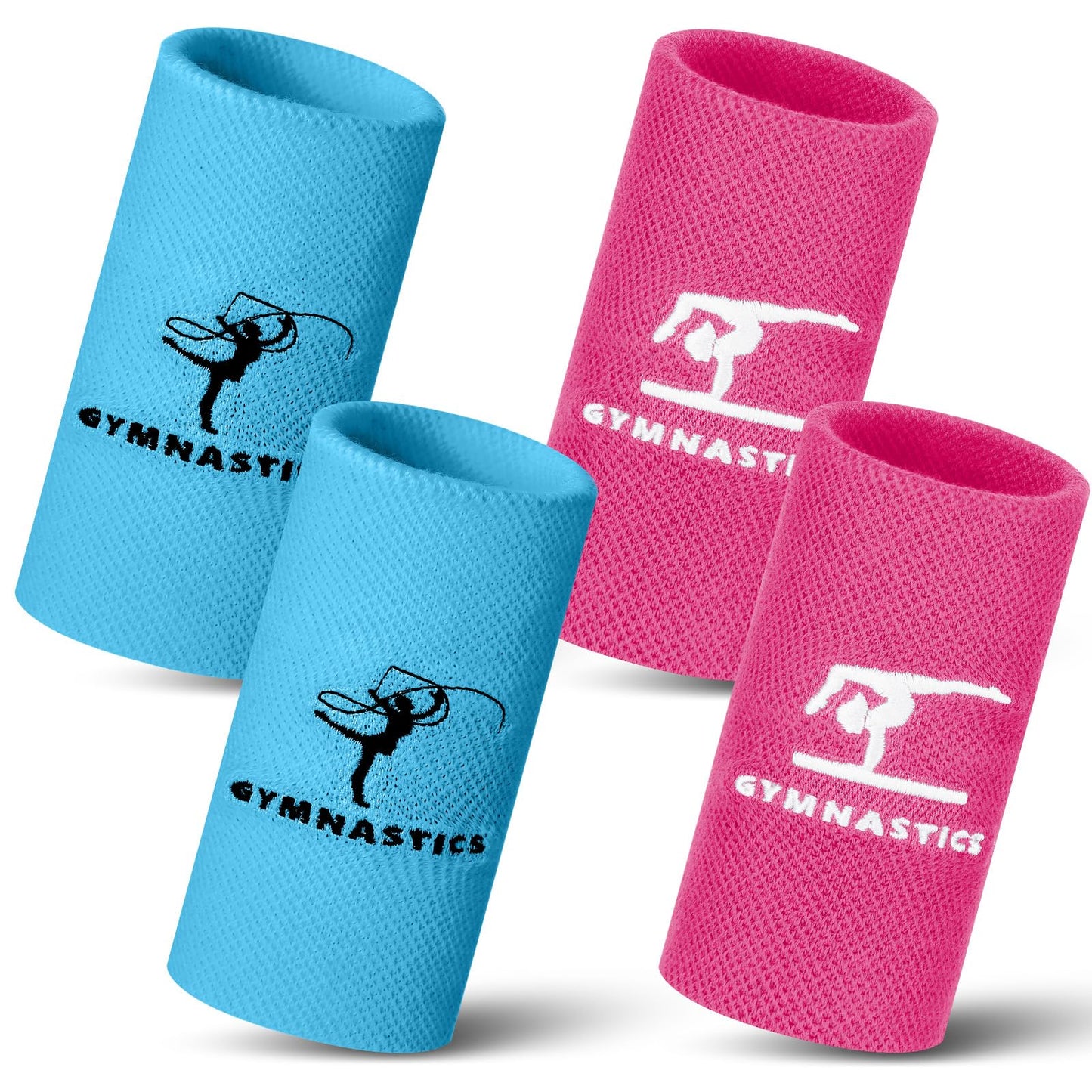 WinnerWhy 2 Pairs 5.25 Inch Gymnastics Wristbands for Grips Comfortable Cotton Wrist Bands Sweat Band Extra Lengthen Long Gymnastics Wrist Sweatbands for Female Gymnasts(Rose Pink and Lake Blue)
