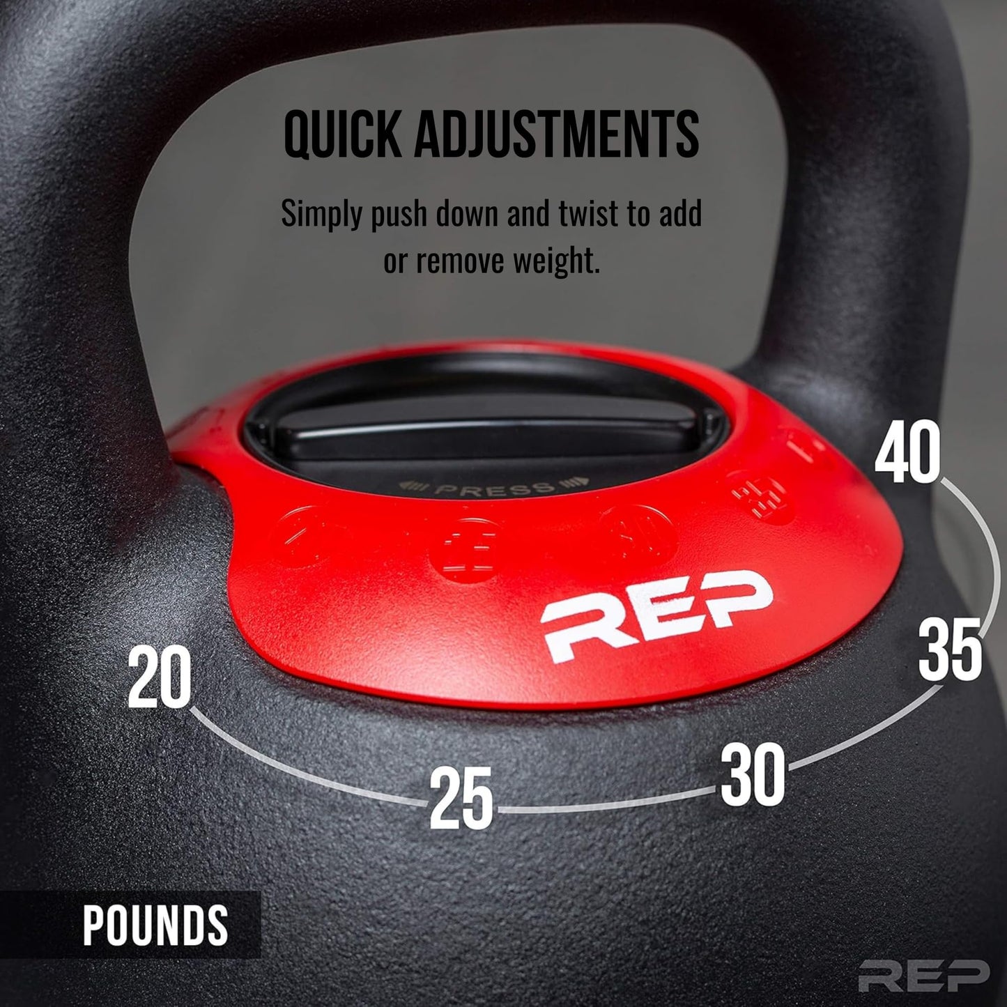 Rep Fitness Adjustable Kettlebell | 16 kg | Weight Set for Home Gym | Strength Training Equipment for Men & Women | Compact Steel Bell with Ergonomic Handle