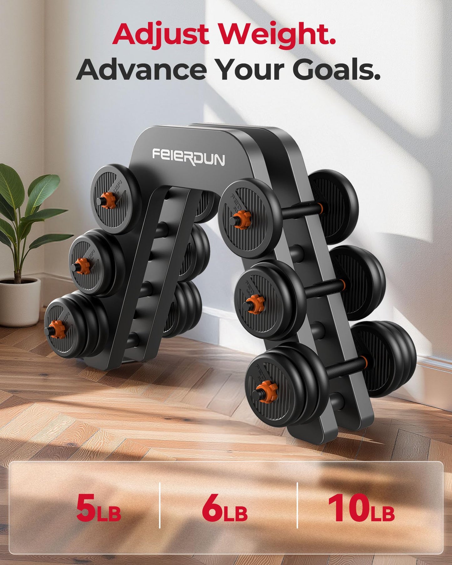FEIERDUN Adjustable Dumbbells, 20lbs Free Weight Set with Connector, 4 in1 Dumbbells Set Used as Barbell, Kettlebells, Push up Stand, Fitness Exercises for Home Gym Suitable Men/Women