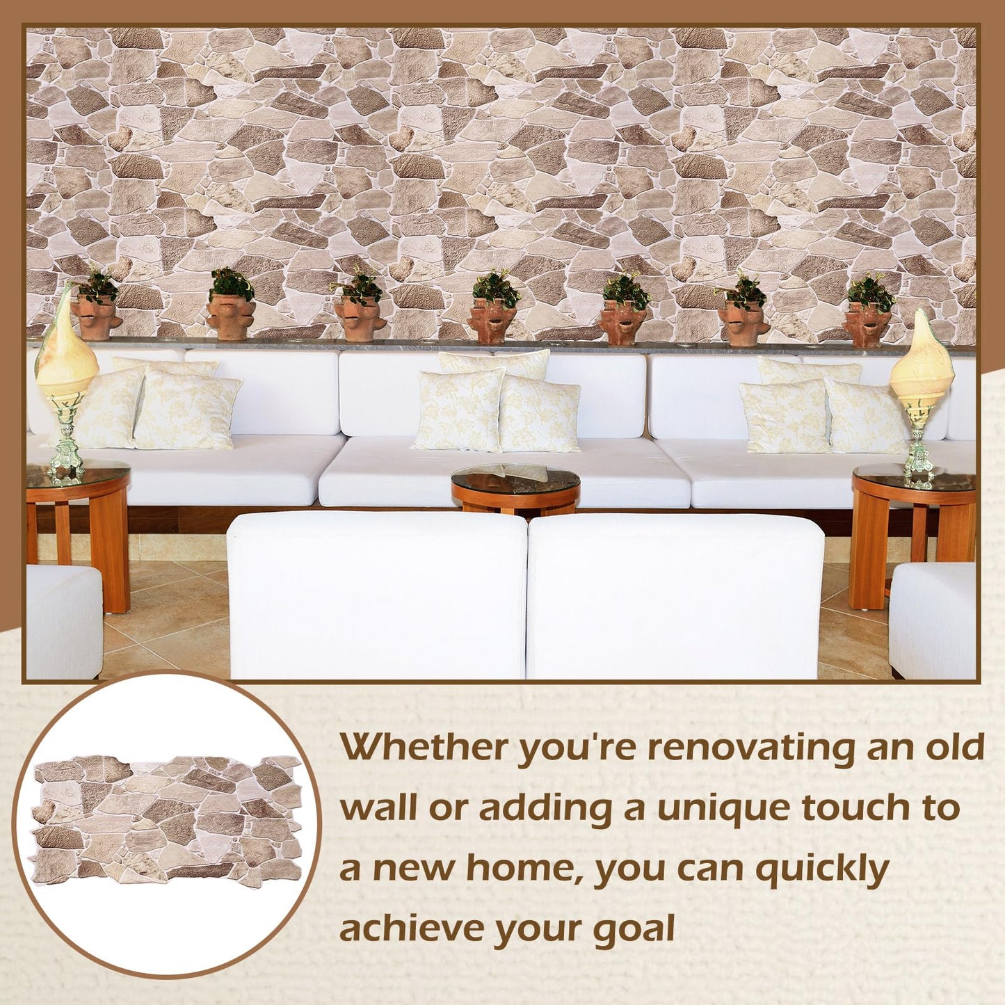 12 Pack 38.6" x 18.9" Peel and Stick 3D Faux Stone Wall Panels PVC Lightweight Decorative Wall Tiles for Interior Accent Walls Living Room TV Background Fireplace Surround-Covers 55.6 Sq ft (5.16m2)