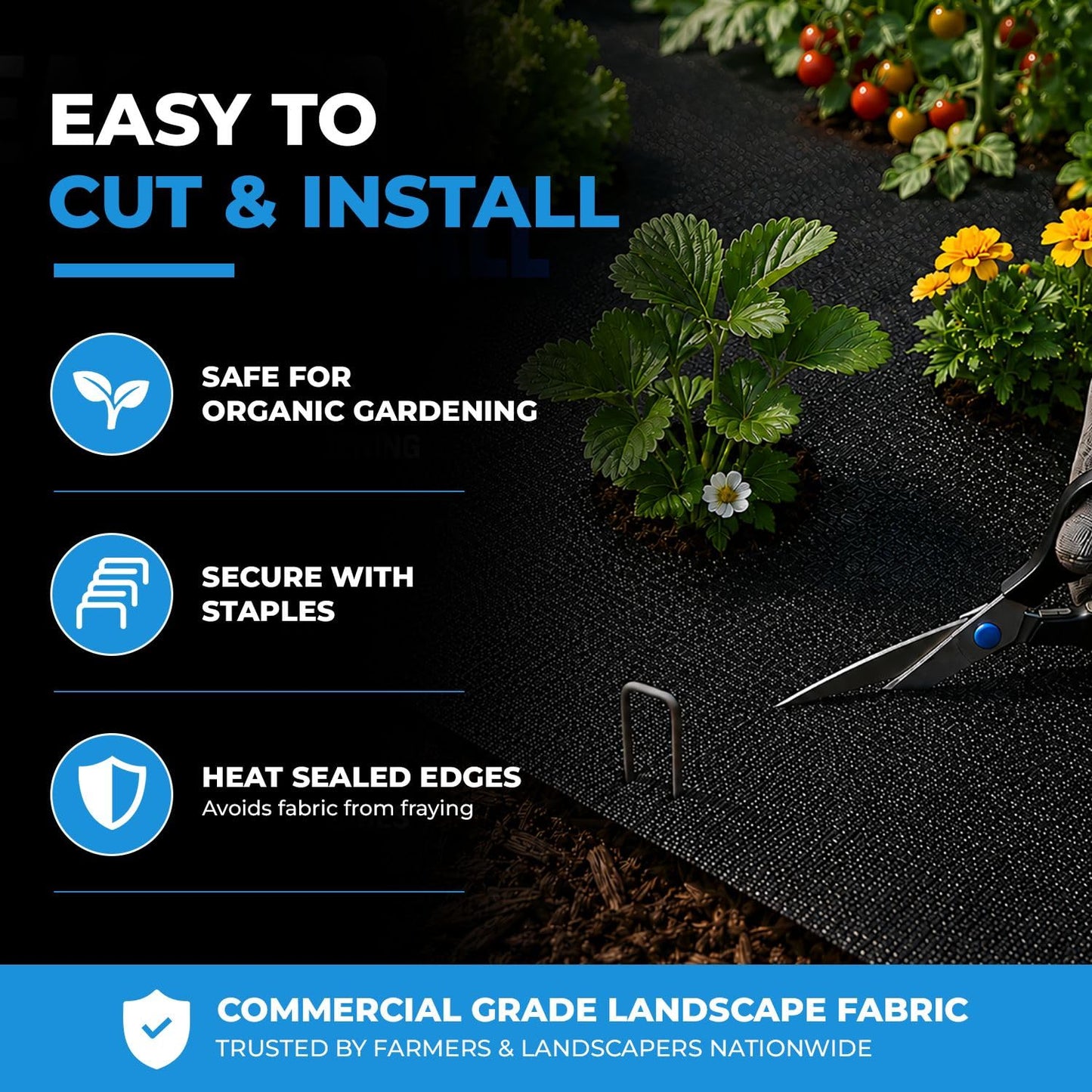 Sandbaggy 4 ft Wide Landscape Fabric | Weed Mat, Ground Cover, Garden | Industrial Grade Fabric | 135 Lbs of Tensile Strength | UV Protected | Approved by DOT (1 Roll - 4 ft x 300 ft)