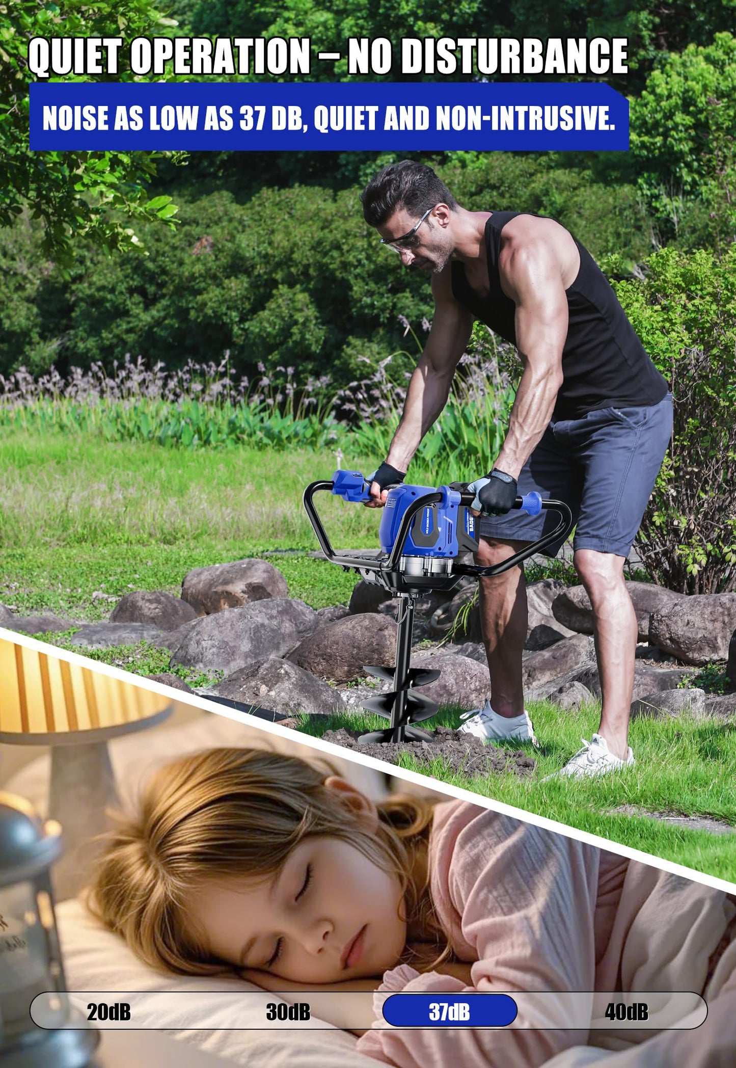 Wild Badger Power 40V Brushless Cordless Earth Auger, Electric Post Hole Digger for Fence Posts with Drill Bit 8'', for Garden & Plant, Battery and Charger Included