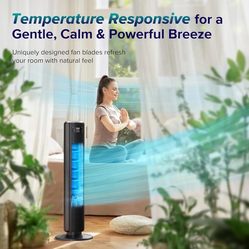 LEVOIT Tower Fan - 36 Inch Standing Fan with 25ft/s Airflow, 90° Oscillation, Remote & Quiet Operation - Black