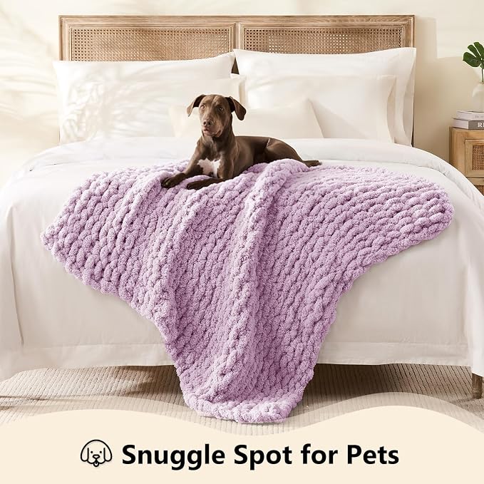 L'AGRATY Chunky Knit Blanket Throw - Soft Chenille Yarn Throw Blanket 40x50： Handmade Thick Cable Knit Crochet Blanke - Large Knit Blanket Chunky Rope Knot Throw Blanket for Couch Sofa Bed Home Decor