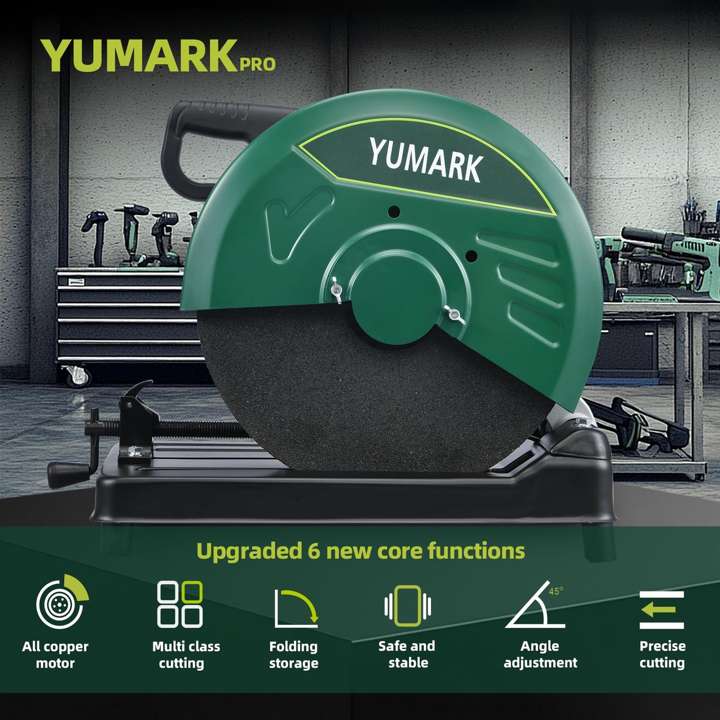Yumark Abrasive Chop Saw, 2200W 3800RPM Steel Cutting Machine, Metal Cutting Saw with Blade for Rebar, Angle Steel, Hollow Pipe Cutting