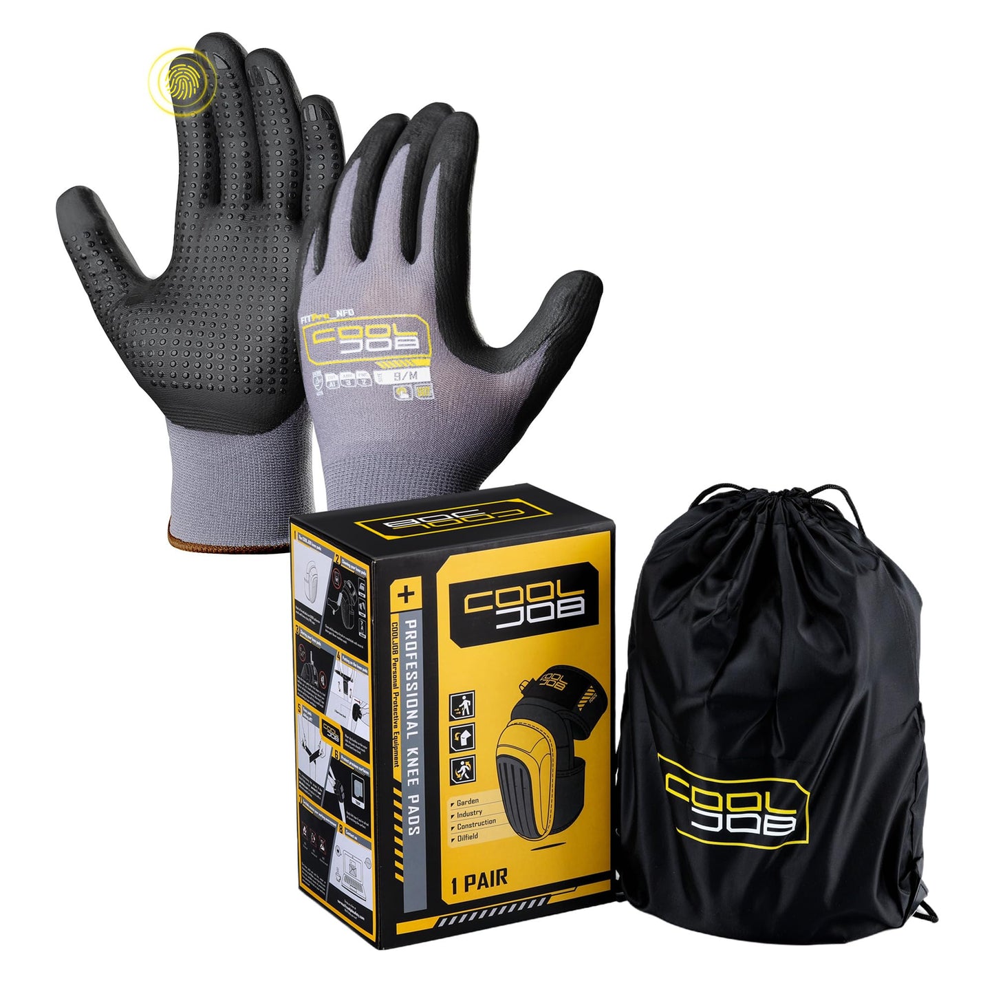 COOLJOB 36 Pairs Dotted Nitrile Rubber Coated Gloves Touchscreen Small & 1 Pair Gel Construction Knee Pads