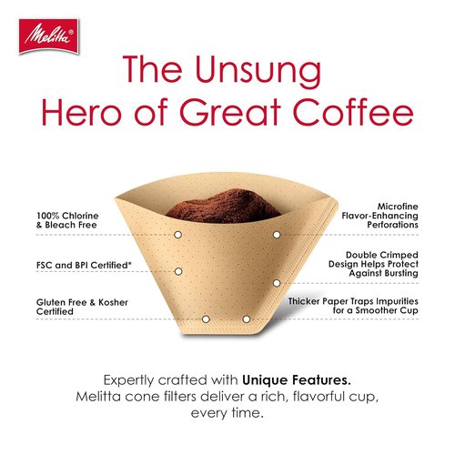 Melitta #4 Cone Coffee Filters - Natural Brown, 480 Total Filters, Compostable & Tear-Resistant, Fits 8-12 Cup Makers