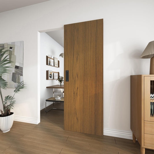 JUBEST 30"x84" Concealed Sliding Barn Door with Soft Close Hardware Kit, Brown Hidden Door for Opening 26"-28"x80", Waterproof and Modern, Smooth Sliding, for Interior Using, Widely Used