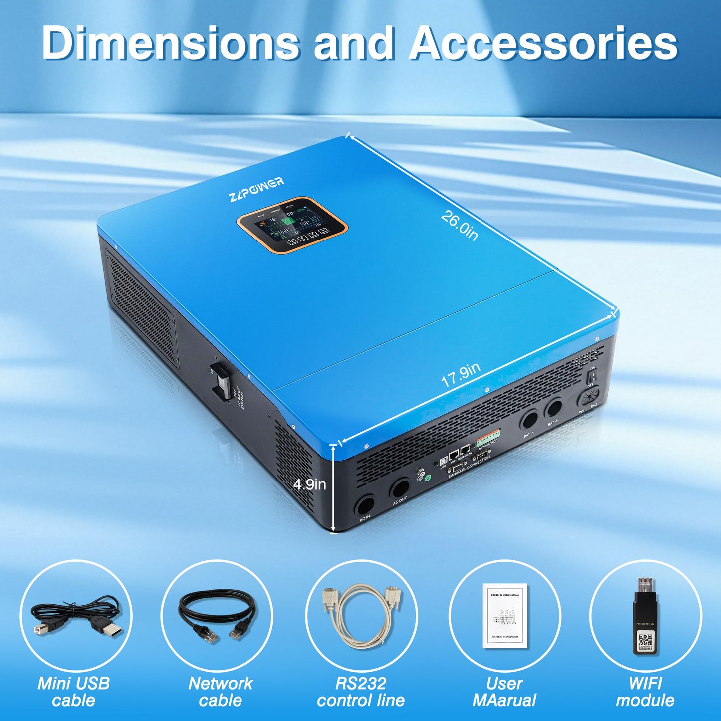 ZLPOWER 10000W Solar Inverter 48V Split Phase 120V/240V, 11000W Max PV Input Hybrid Inverter Charger, Battery-Free Operation, Pure Sine Wave for Whole Home Backup (WiFi and BMS COMM)