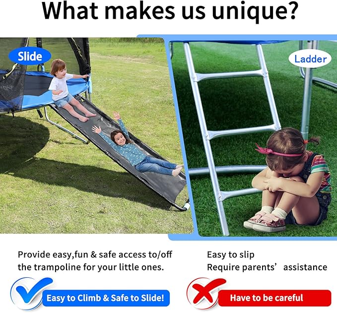 Universal Trampoline Slide 60" * 20" Slide with 2 Iron Plasticized Handles Buffer Bottom Wear-Resistant Fabric Safety Ladder for Kids and Toddle
