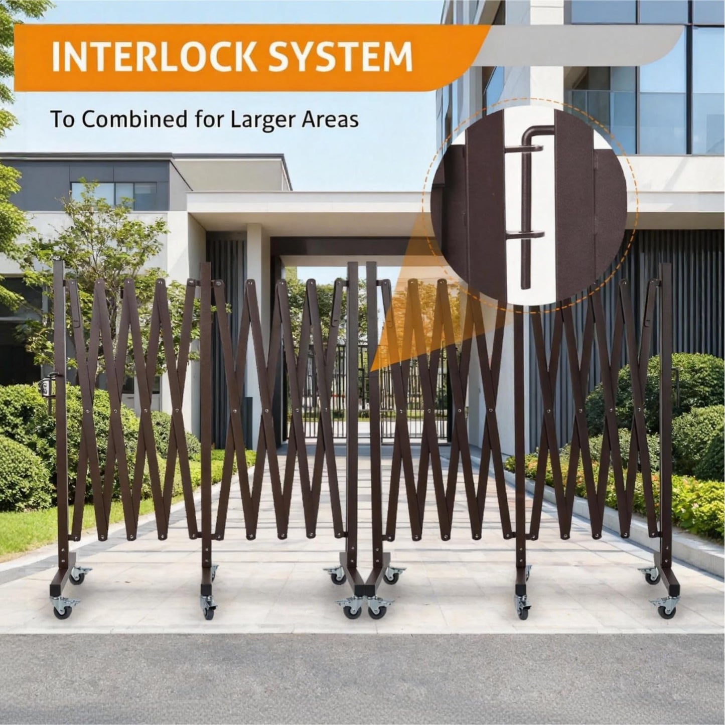 WICHEMI Expandable Driveway Gate, Retractable Gate Outdoor 10.8FT Portable Fence for Wide Openings Temporary Traffic Garage Barricade Safety Gate for Backyard