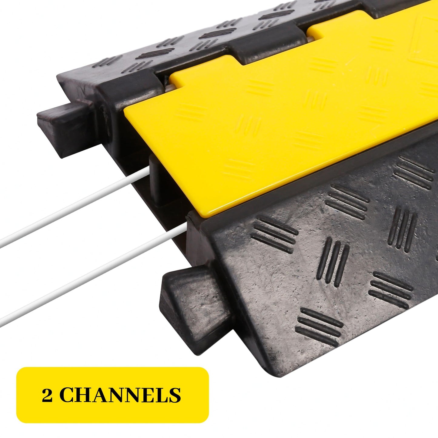 YELACK Rubber Cable Ramp Cable Protector Ramps Wire Hose Protective 2 Channel Traffic Rubber Plastic Cord Cover Speed Bump for Asphalt Concrete Gravel Driveway Outdoor, 3 Pack
