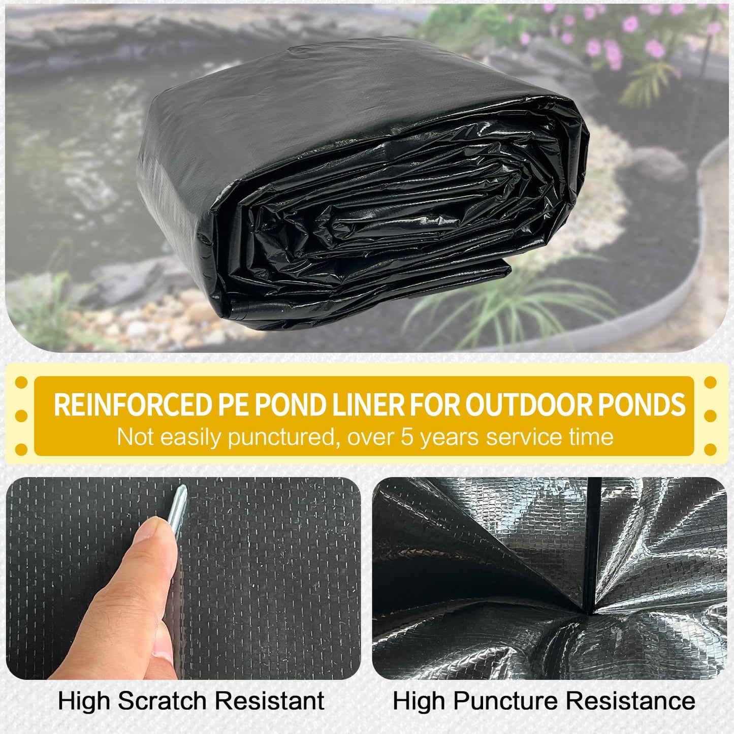 yeezoo 40X40FT Reinforced Large PE Pond Liner, KOI Pond Liners for Outdoor Ponds, Enhanced 5-Layer Structure Pond Liner for Fish, Duck, Garden Raised Bed and Waterscape Pond(0.82oz/sq ft Thickness)