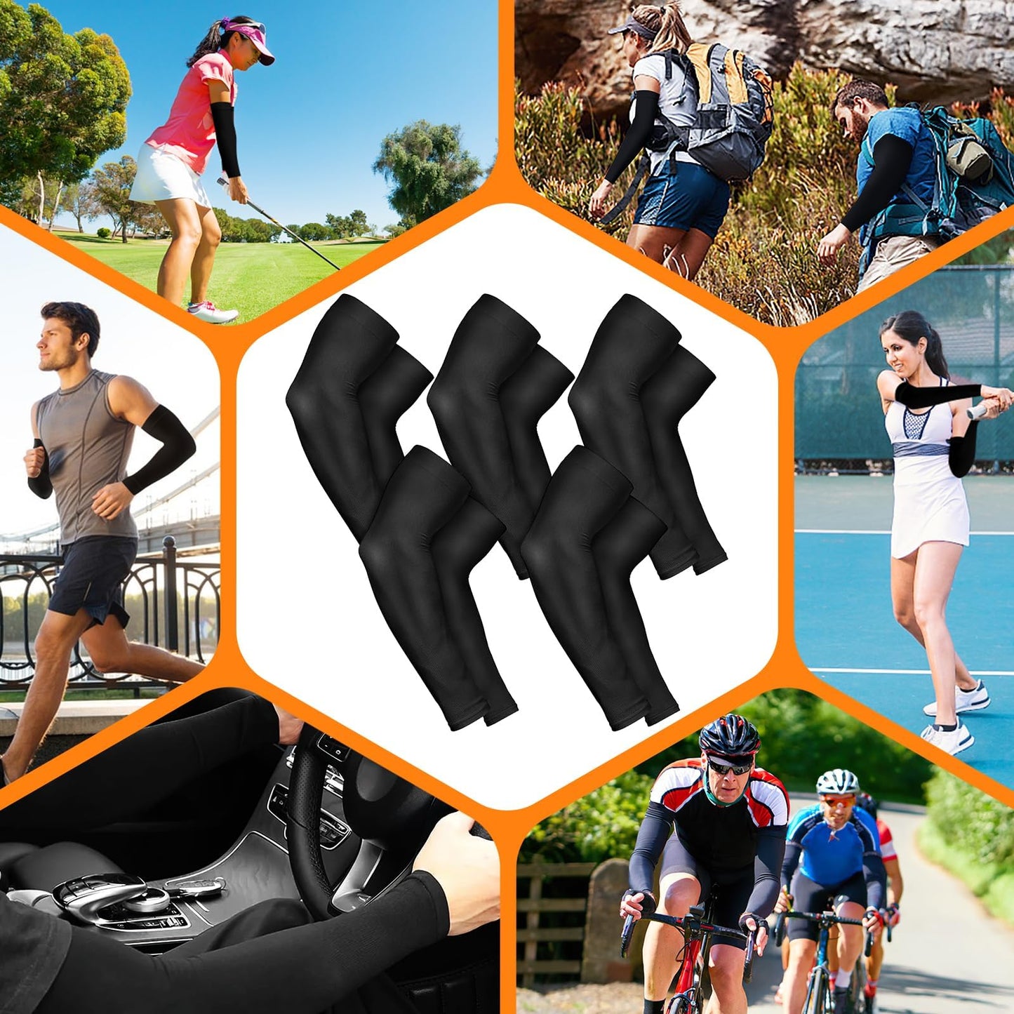 AURUZA 5 Pairs Arm Sleeves for Men & Women, Compression Cooling Tattoo Sleeve Cover Up for Women,UV Sun Protection