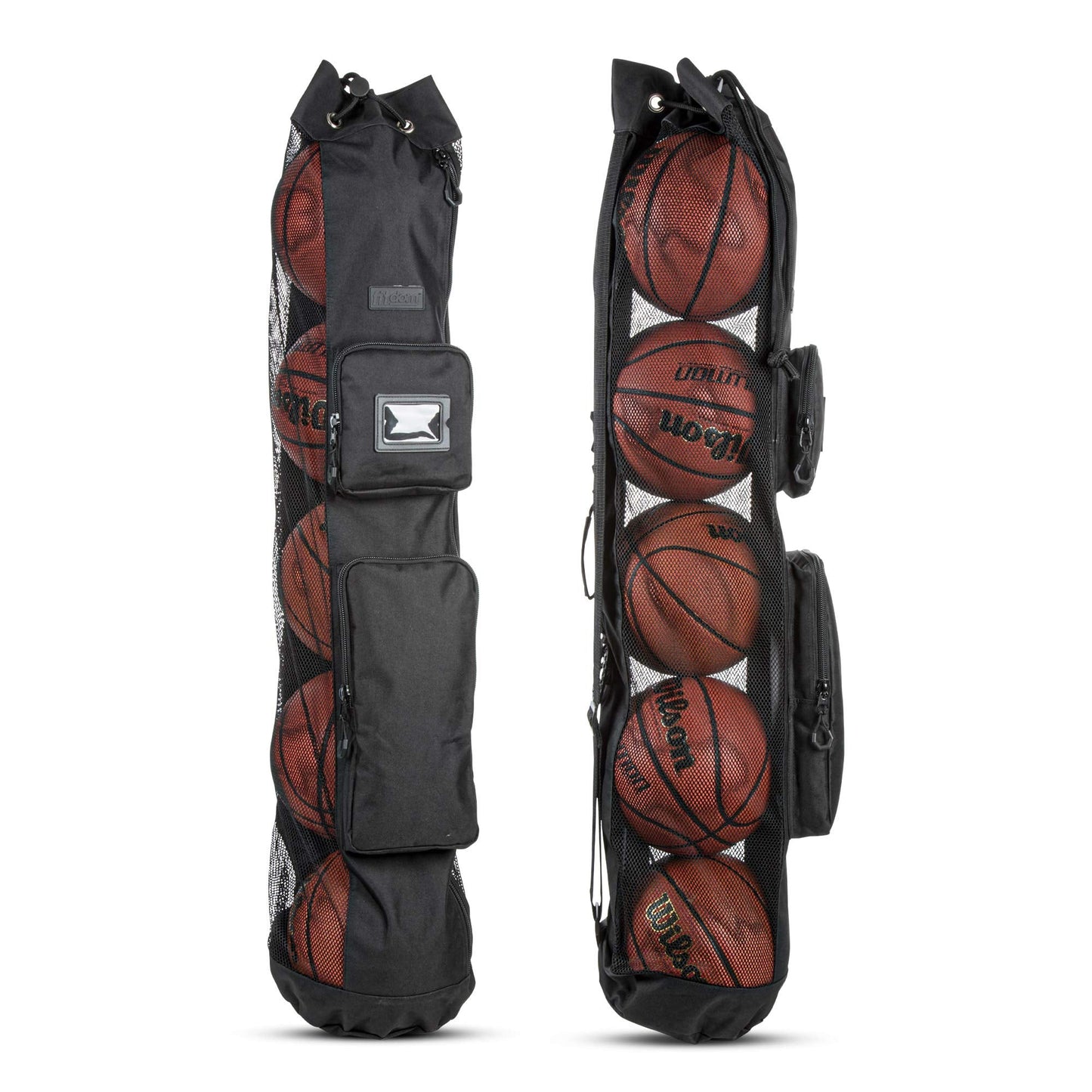 Fitdom Heavy Duty XL Basketball Mesh Equipment Ball Bag w/Shoulder Strap Design for Coach with 2 Front Pockets for Coaching & Sport Accessories. This Team Tube Carrier Can Store Up to 5 Basketballs