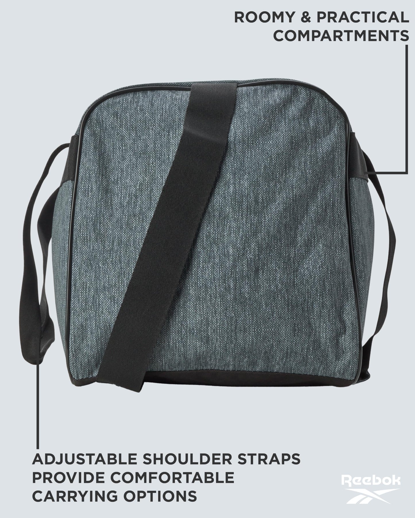 Reebok Duffle Bag - Carry On Gym Bag for Workout With Adjustable Shoulder Strap - Compact Travel Bags for Women and Men, Size One Size, Warrior II Light Grey