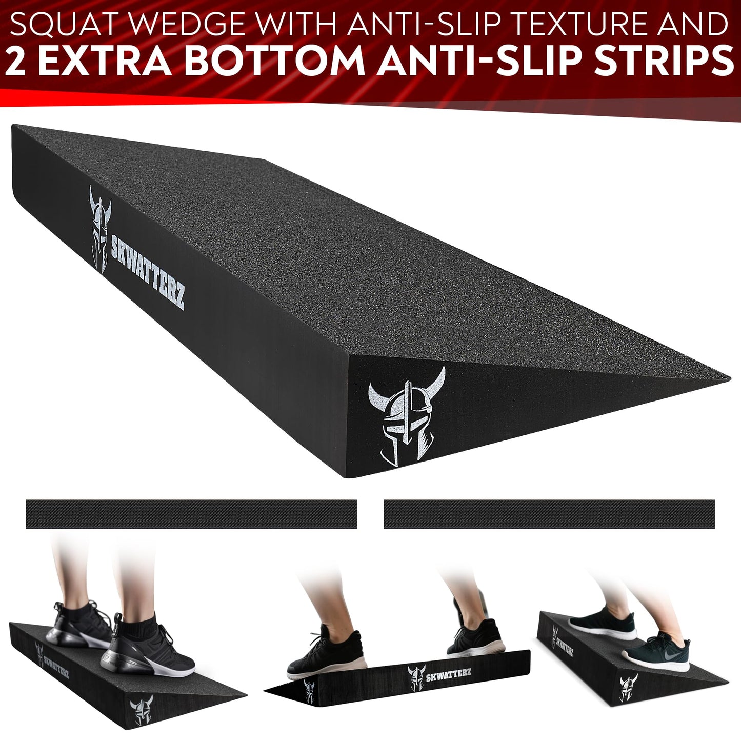 SKWATTERZ Slant Board Squat Wedge Boards For Exercise - ATG Workout Wedge With Anti Slip Sandgrip Layer Already Mounted - Calf Raise Block & Bulgarian Split Stand Squats wedges Incline - Heel Elevated Blocks