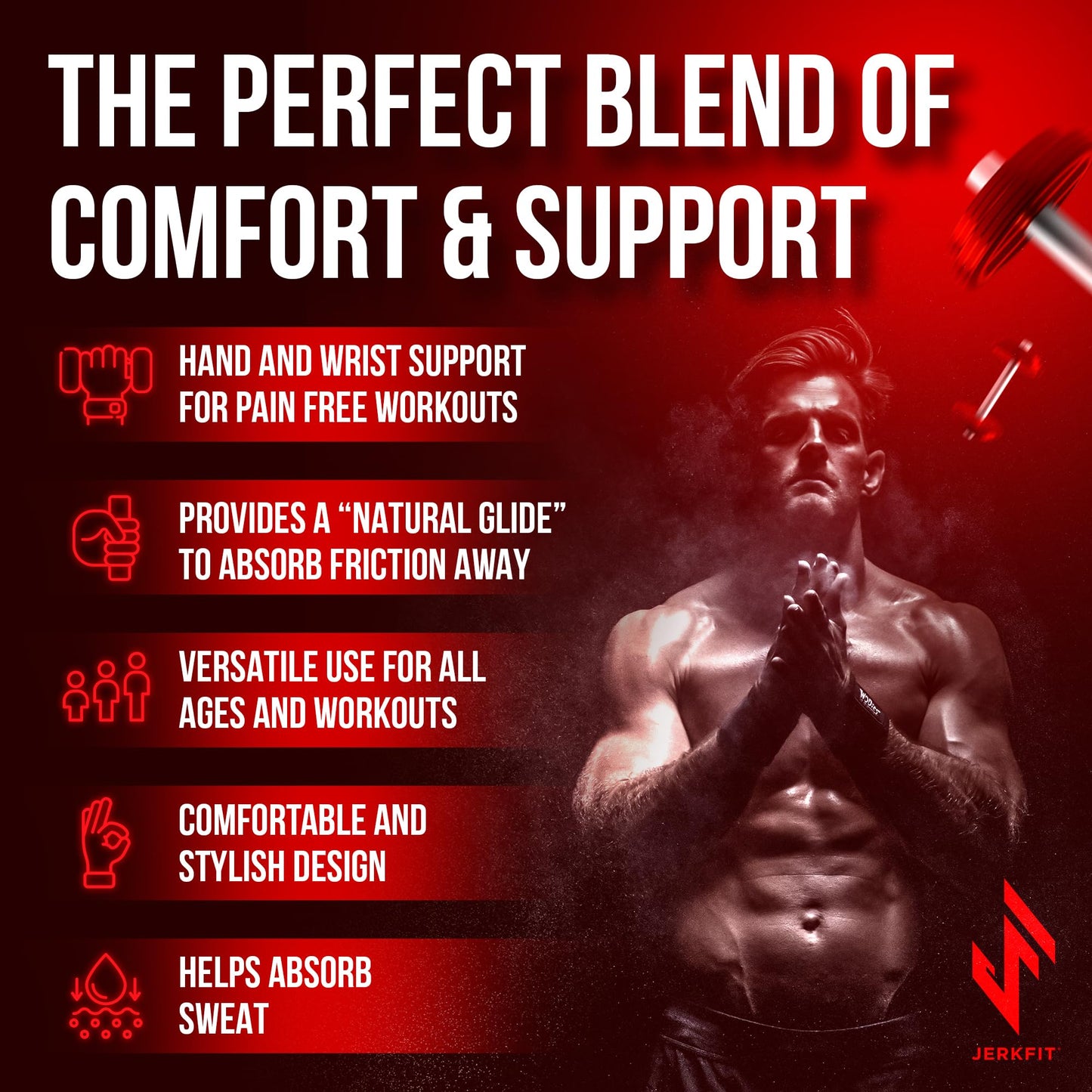 JerkFit WODies Gymnastics & Weightlifting Grips with Wrist Wraps – 3 Hole Versatile Gym Gloves for Pull Ups, Gym Training & Cross Training – Hand Grips Palm Protector for Men & Women (Black L)