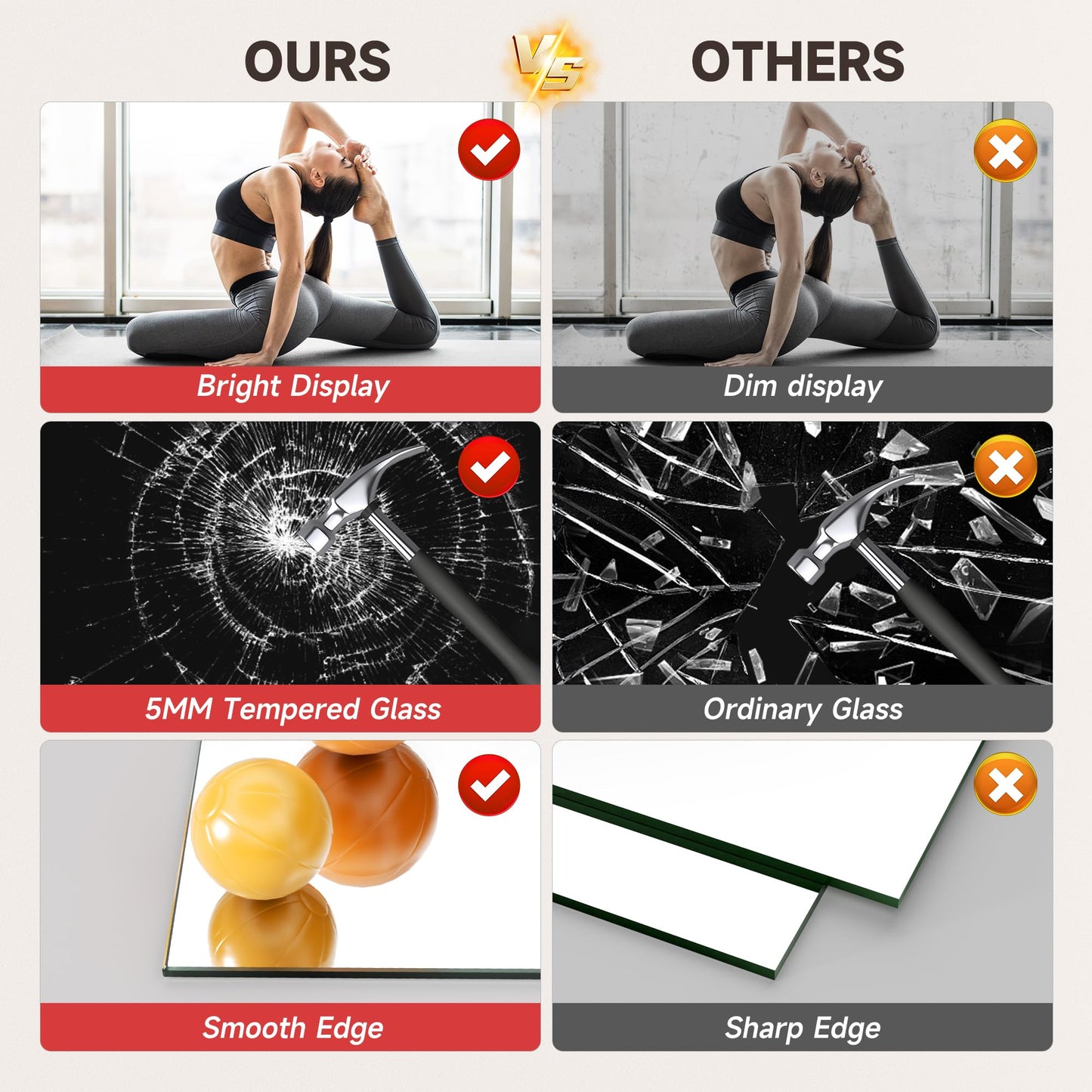 WINNICE 83"x40" One-Piece Home Gym Mirror, Oversized Full Body Wall Mounted Fitness Mirror, 4MM Professional Grade Tempered Glass for Yoga, Studio with Complete Kit