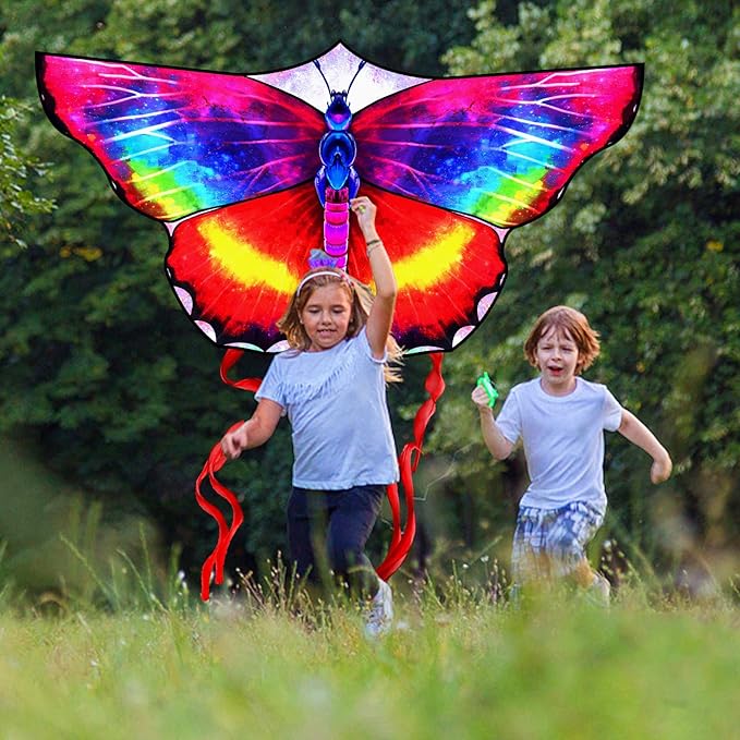Large Butterfly Kite for Kids & Adults, 55" x 28" Easy to Fly Single Line Kite for Kids Ages 4-8, 8-12, Comes with 300 FT Kite String Handle