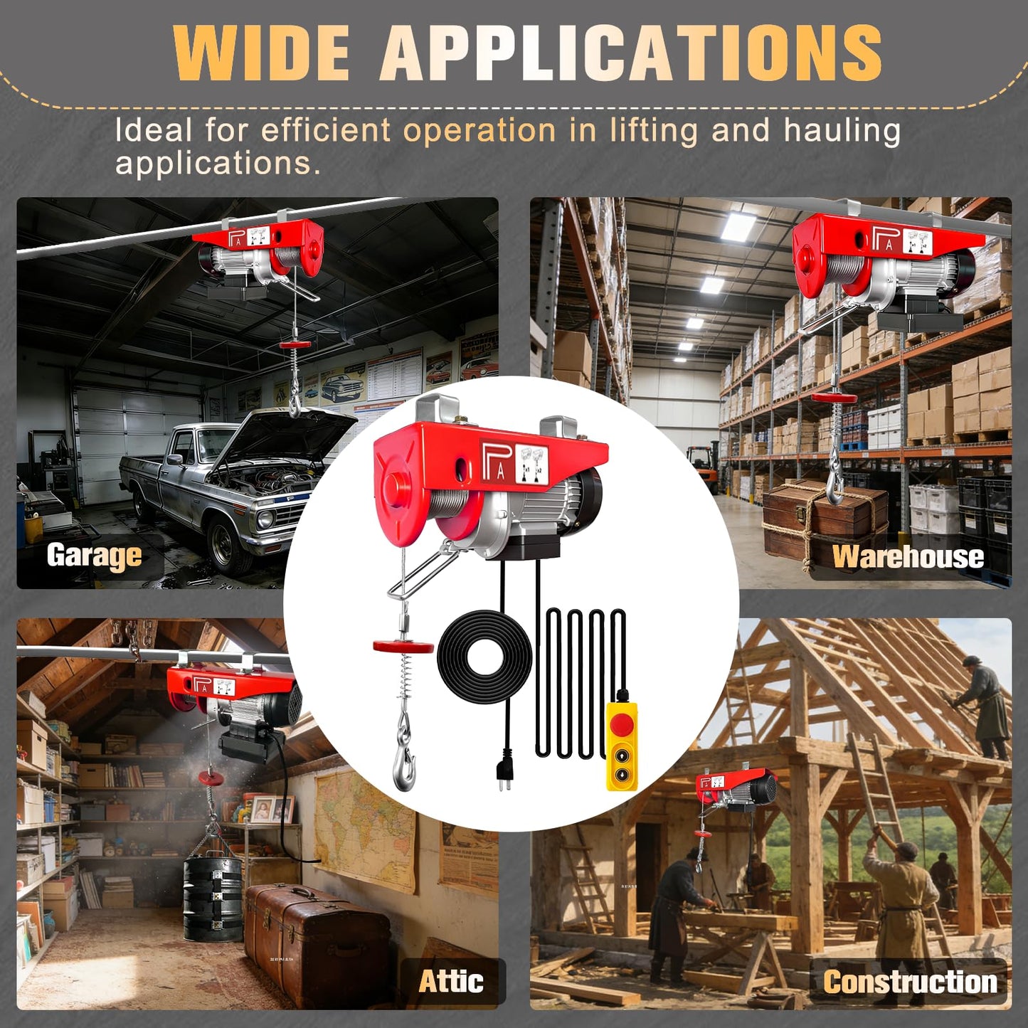 YATOINTO 1320lbs Electric Hoist, Electric Winch with 13ft Wired Remote Control, 39.4ft Single Cable Lifting Height with Emergency Stop Switch, Zinc-Plated Steel Wire, Hoist Lift for Garage, Factories