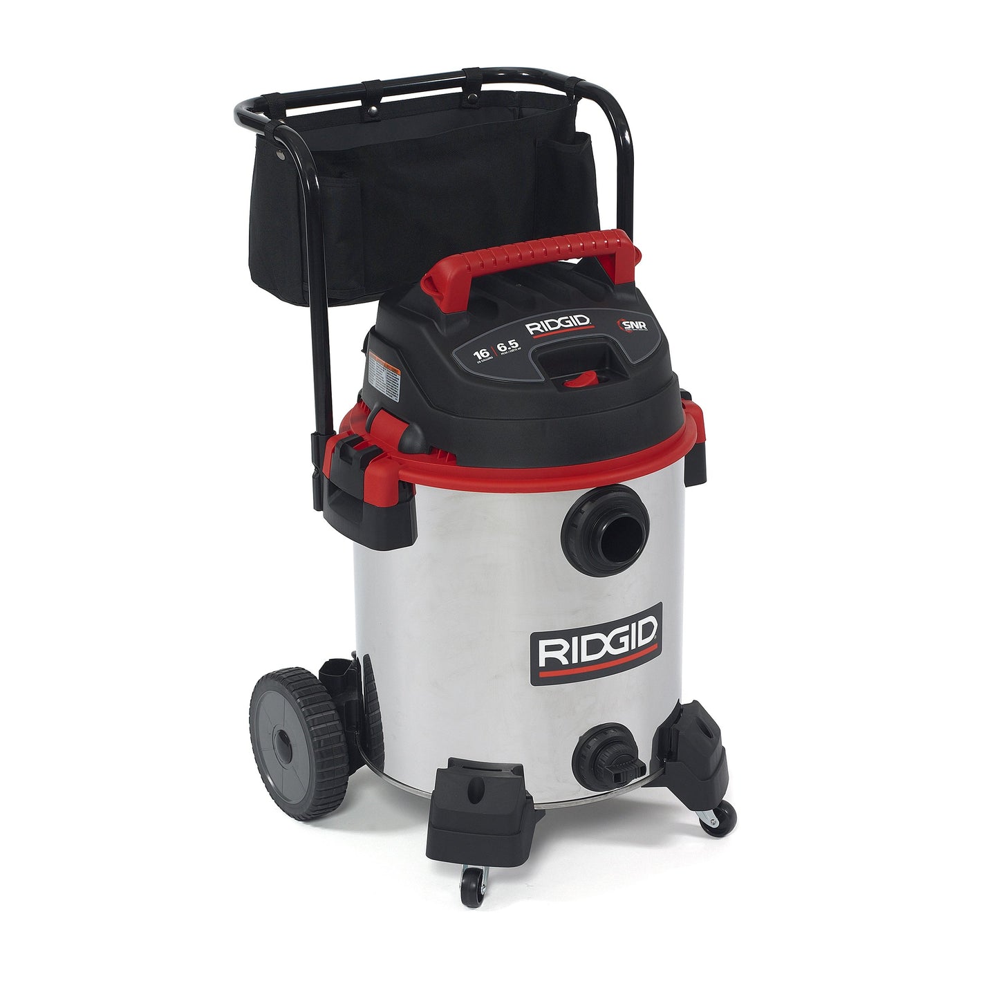 RIDGID 50353 1610RV Stainless Steel 16-Gal. Wet Dry Shop Vacuum with Cart, 6.5 Peak HP Motor, Large Wheels, Pro Hose, Drain, and Blower Port, Red