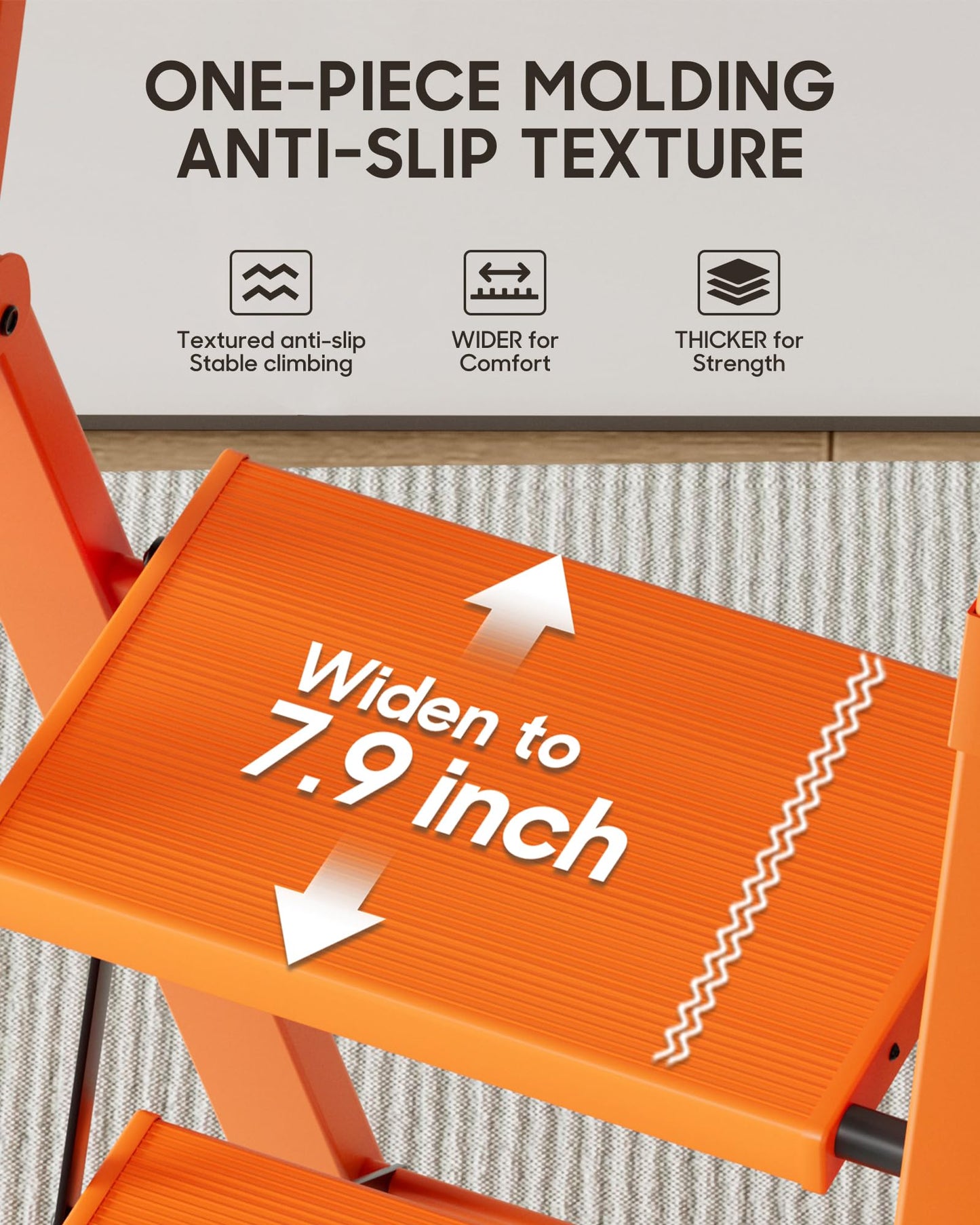 HillhutApex 5 Step Foldable Aluminum Step Ladder with Handgrip, Anti-Slip Pedal, 330 lbs Capacity, Lightweight & Portable for Home, Kitchen, Office, Garage (Orange)