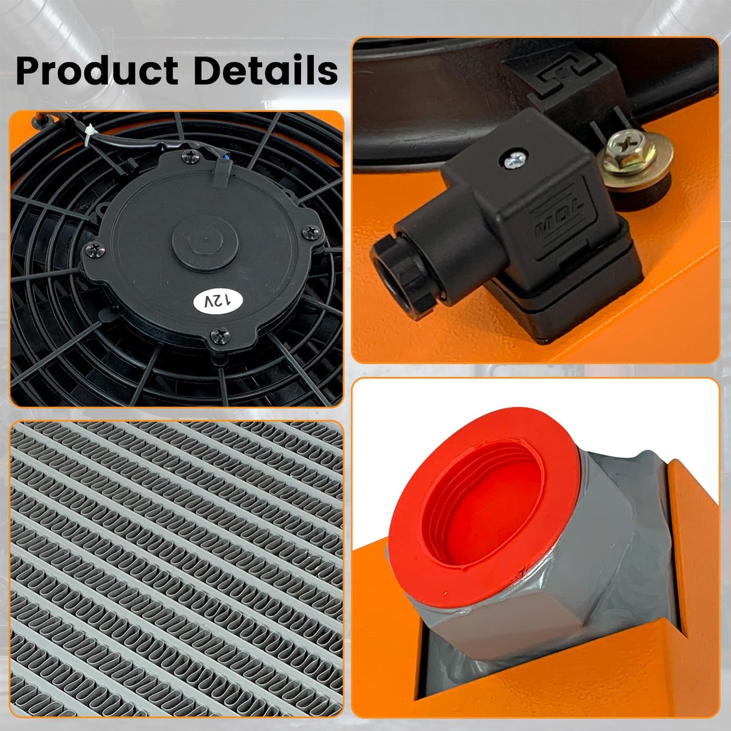AH1012T-CA Industrial Hydraulic Oil Cooler 12VDC 100L/min 120W Air Cooled Oil Radiator with Precise Welding & Efficient Fan Replace # AH1012T